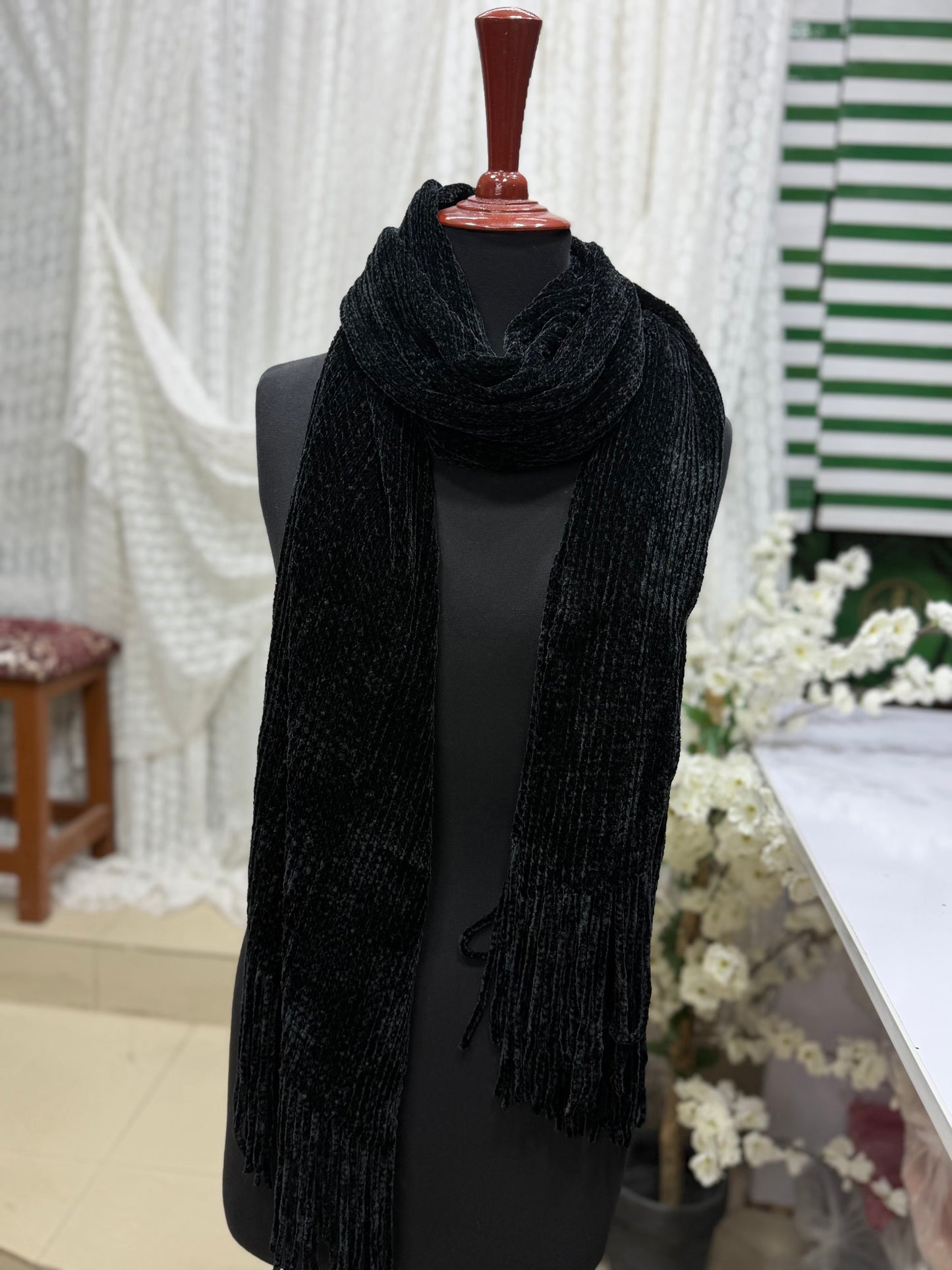 Plain Stole | Velvet Wool Plain Stole New Arrival Sale Price and Perfect Gift For Winters | Black