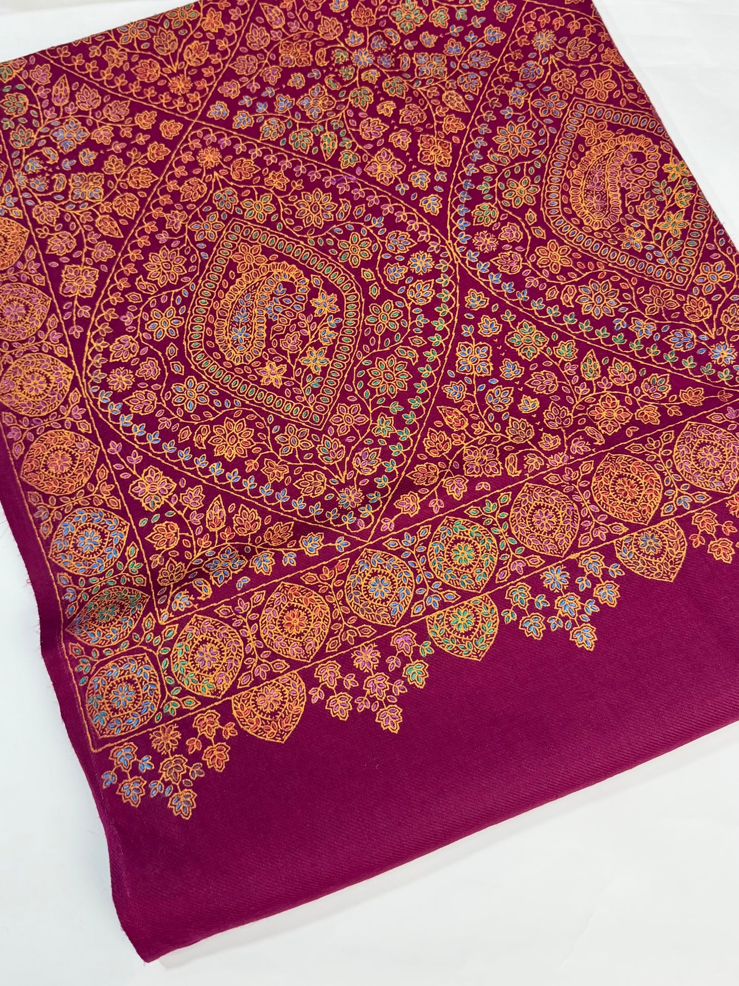 Special Pashmina Shawl | Hand Embroidery on Print Beautiful Jaal Shawl | Magenta