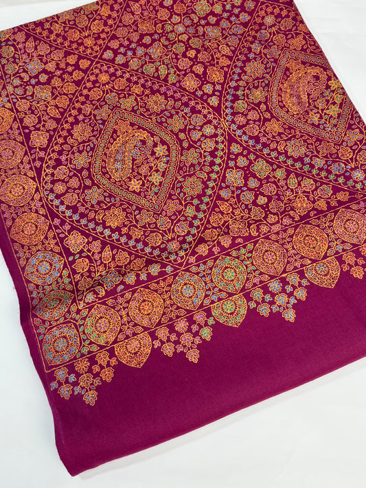 Special Pashmina Shawl | Hand Embroidery on Print Beautiful Jaal Shawl | Magenta