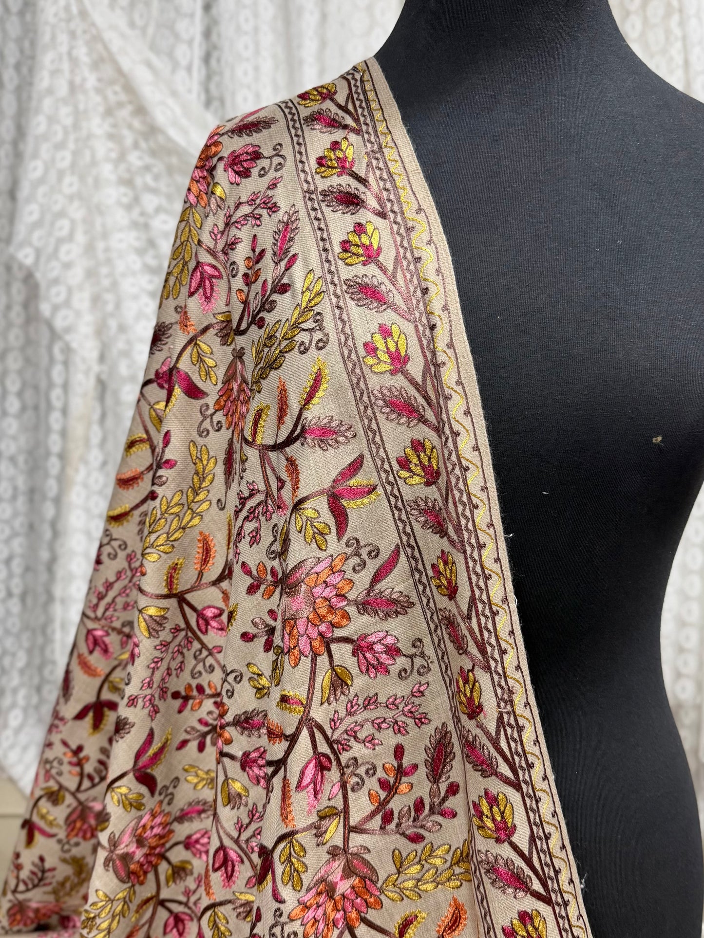 Kashmiri Jaal Shawl | Full Embroidered Shawl Resham Work Aar Embroidery