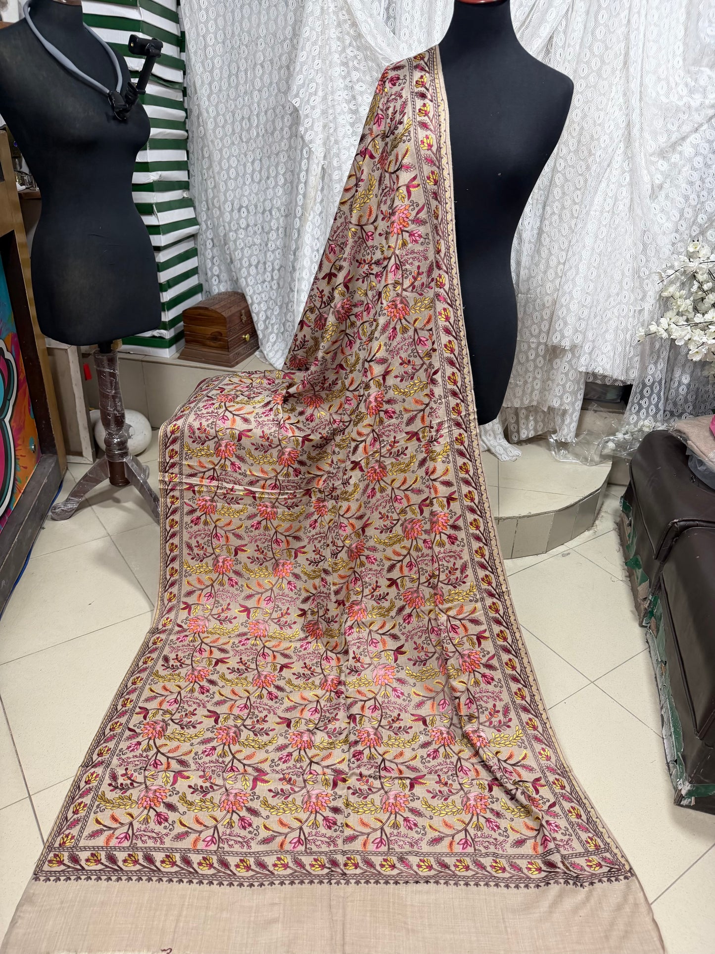 Kashmiri Jaal Shawl | Full Embroidered Shawl Resham Work Aar Embroidery