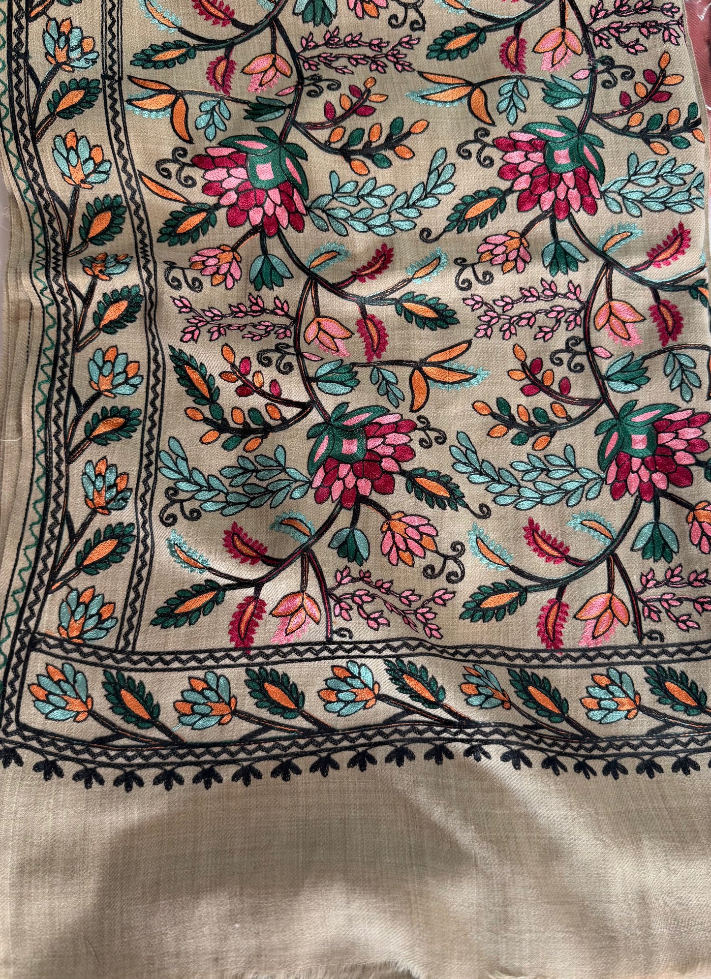 Kashmiri Jaal Shawl | Full Embroidered Shawl Resham Work Aar Embroidery
