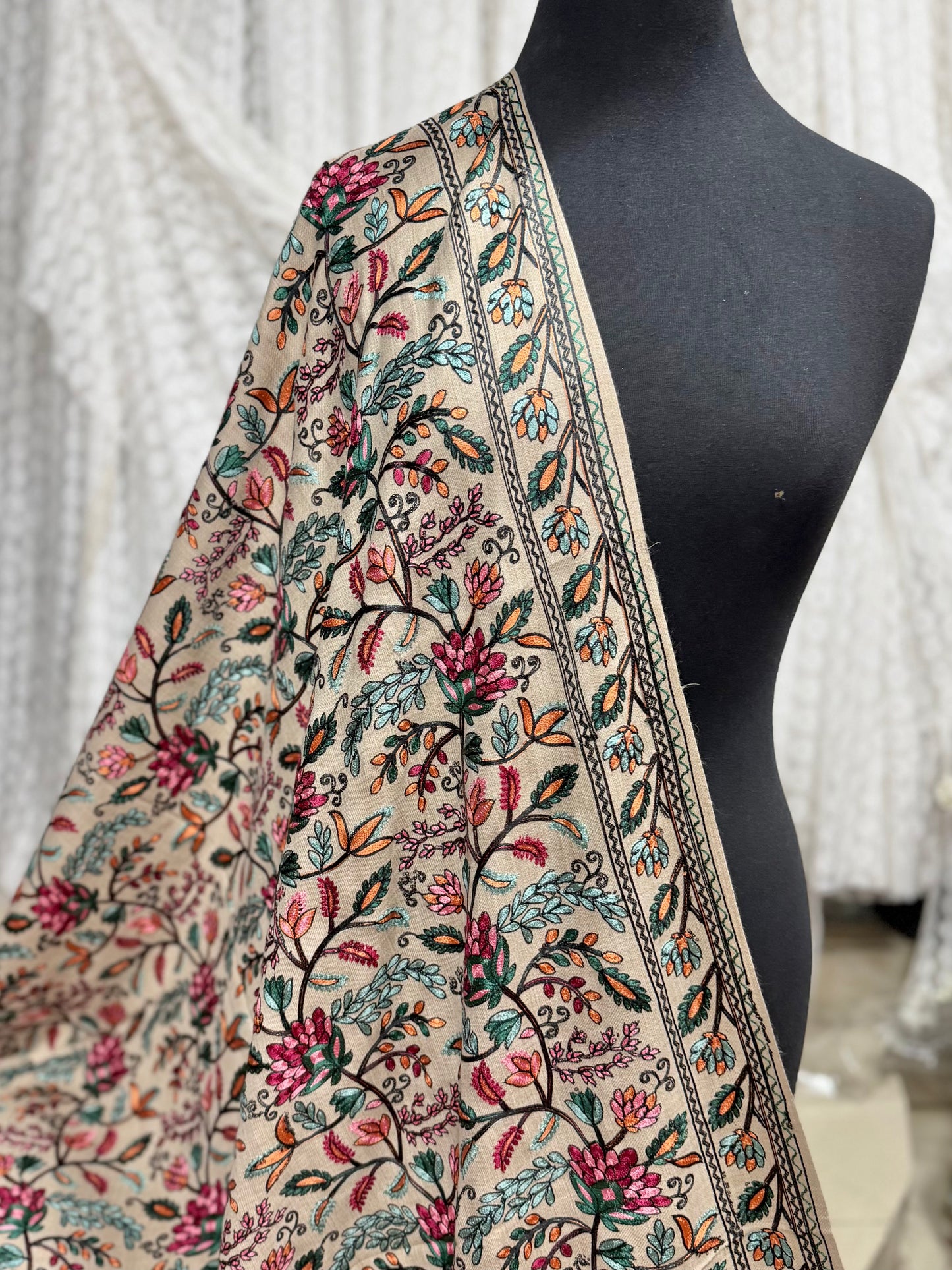 Kashmiri Jaal Shawl | Full Embroidered Shawl Resham Work Aar Embroidery