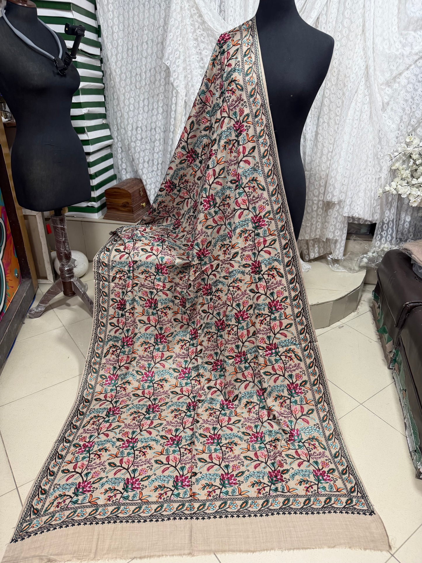 Kashmiri Jaal Shawl | Full Embroidered Shawl Resham Work Aar Embroidery