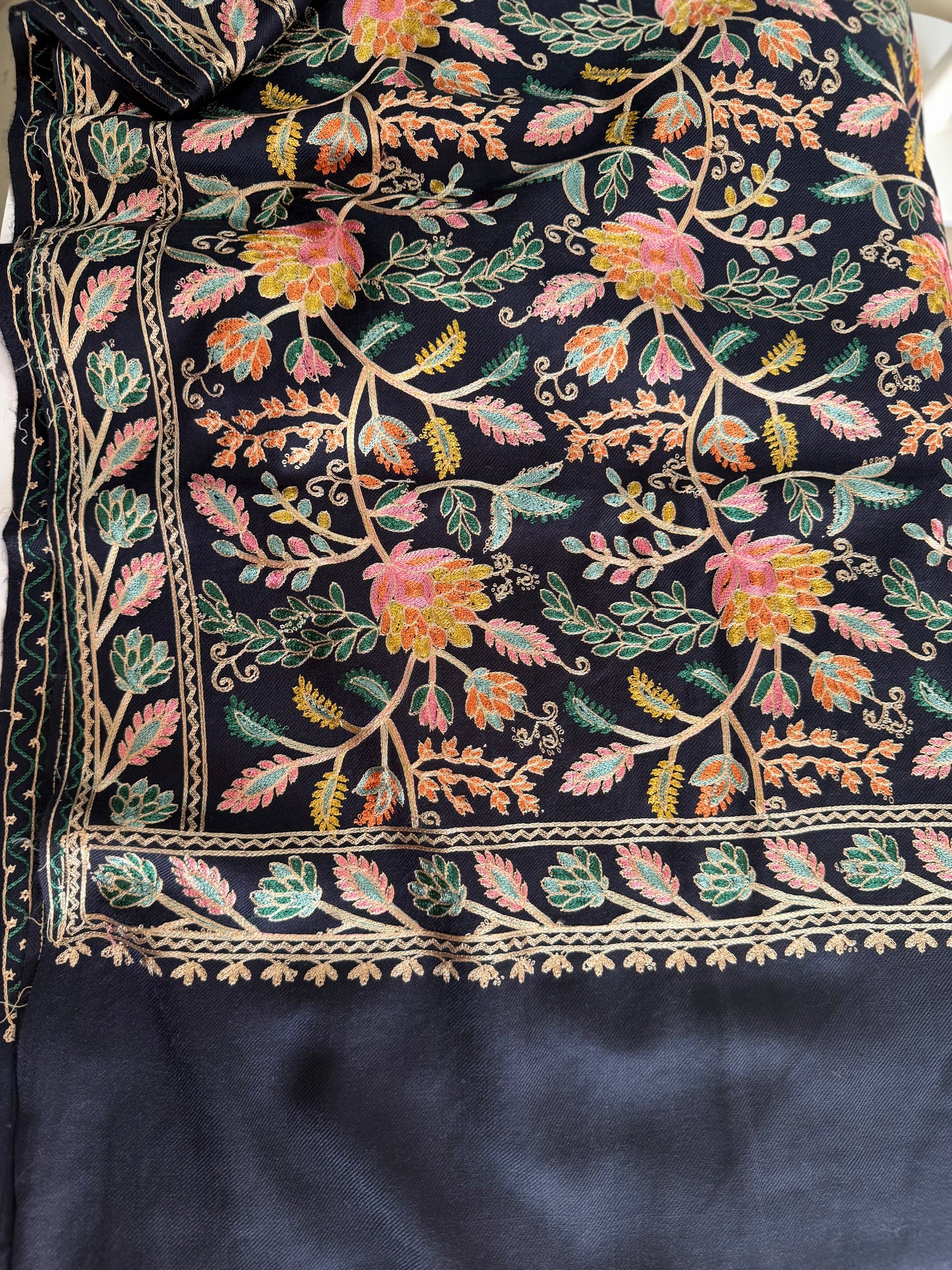 Kashmiri Jaal Shawl | Full Embroidered Shawl Resham Work Aar Embroidery | Blue