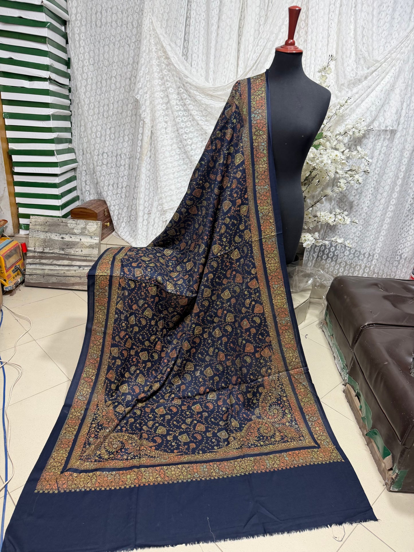 Pashmina Shawl | Hand Embroidery on Print Beautiful Shawl | Blue