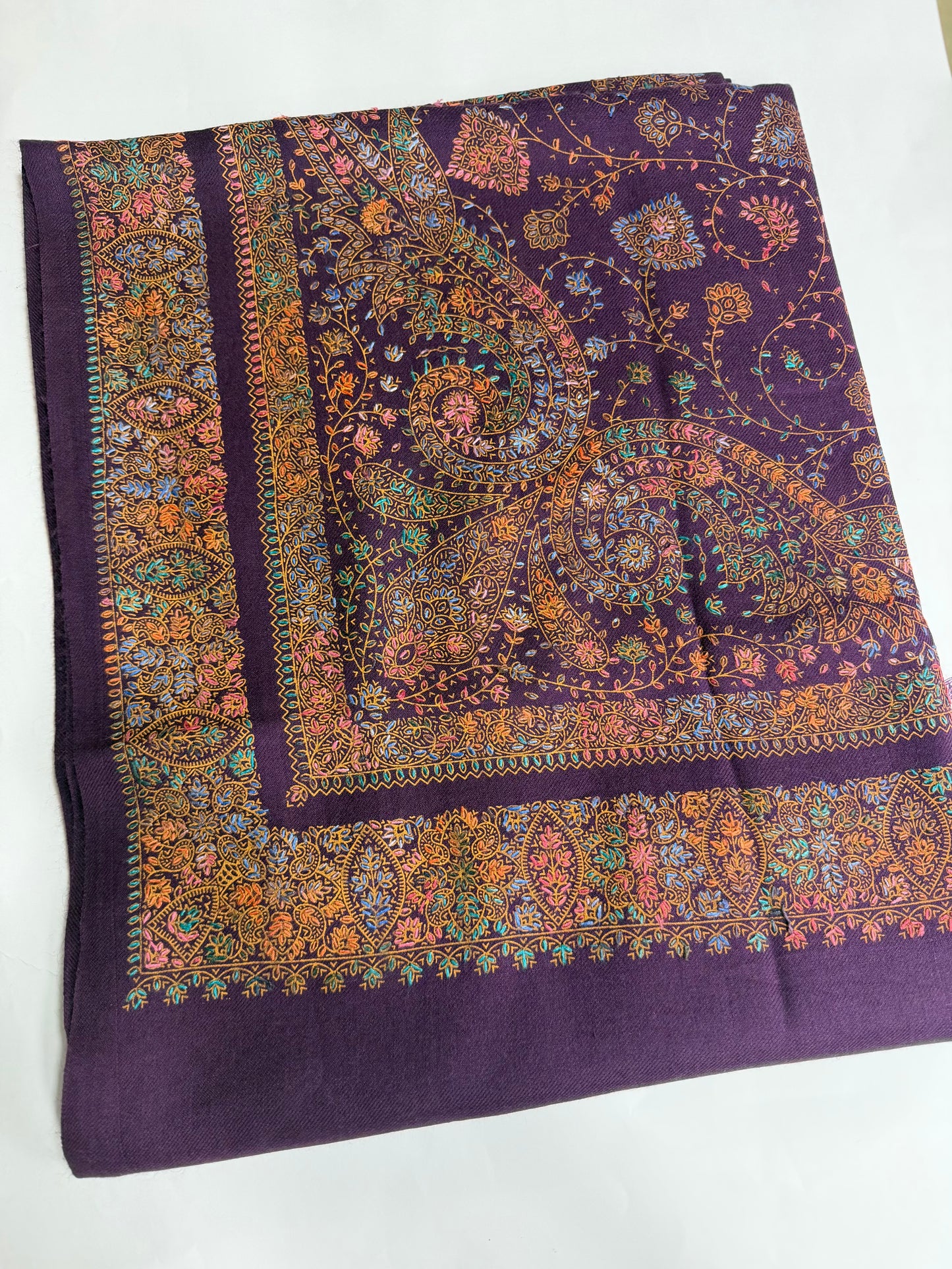 Pashmina Shawl | Hand Embroidery on Print Beautiful Shawl | Purple