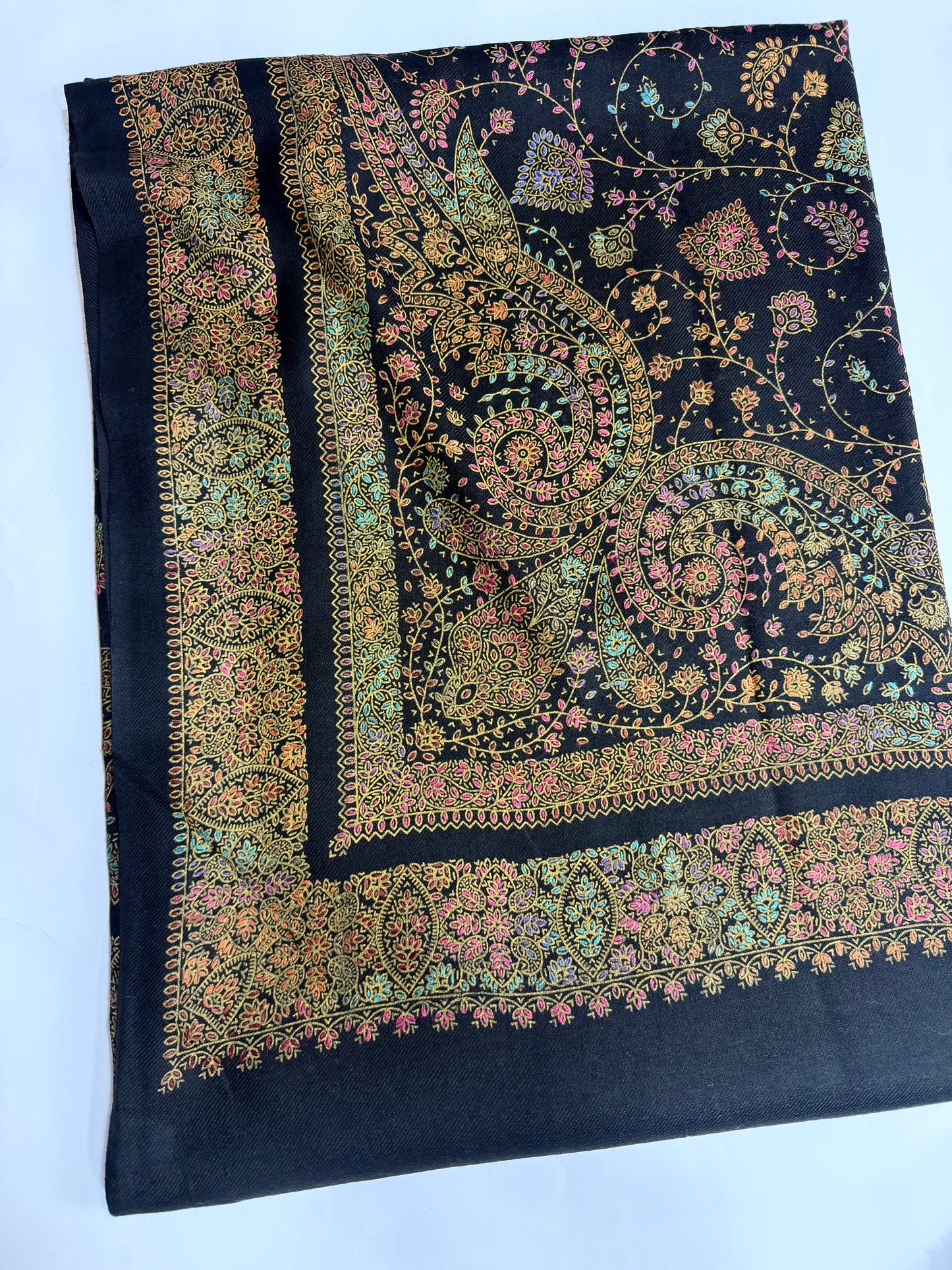 Pashmina Shawl | Hand Embroidery on Print Beautiful Shawl | Jet Black