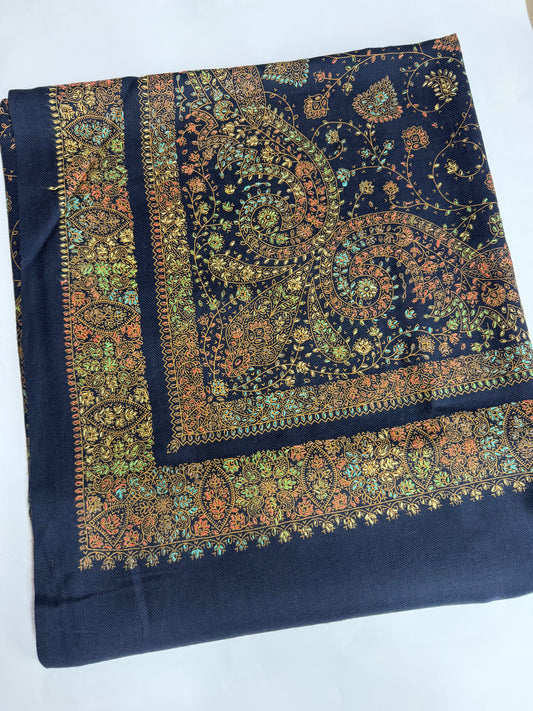 Pashmina Shawl | Hand Embroidery on Print Beautiful Shawl | Blue
