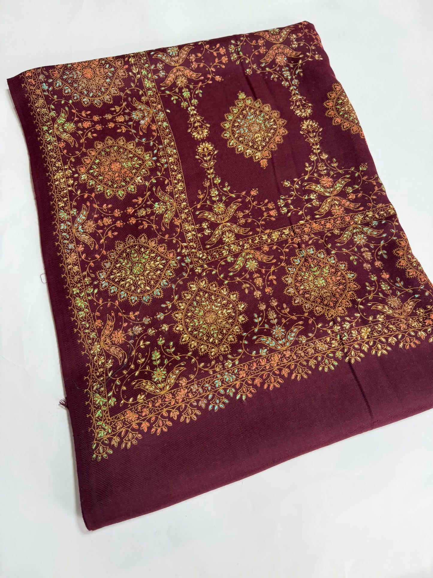 Pashmina Shawl | Hand Embroidery on Print Beautiful Shawl | Burgundy