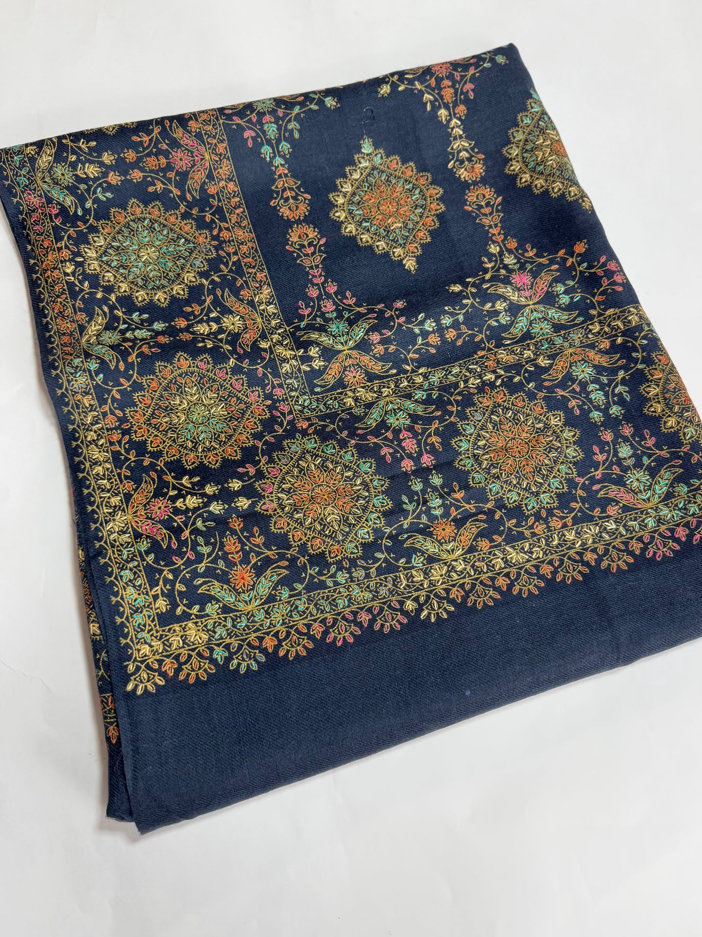 Pashmina Shawl | Hand Embroidery on Print Beautiful Shawl | Navy Blue
