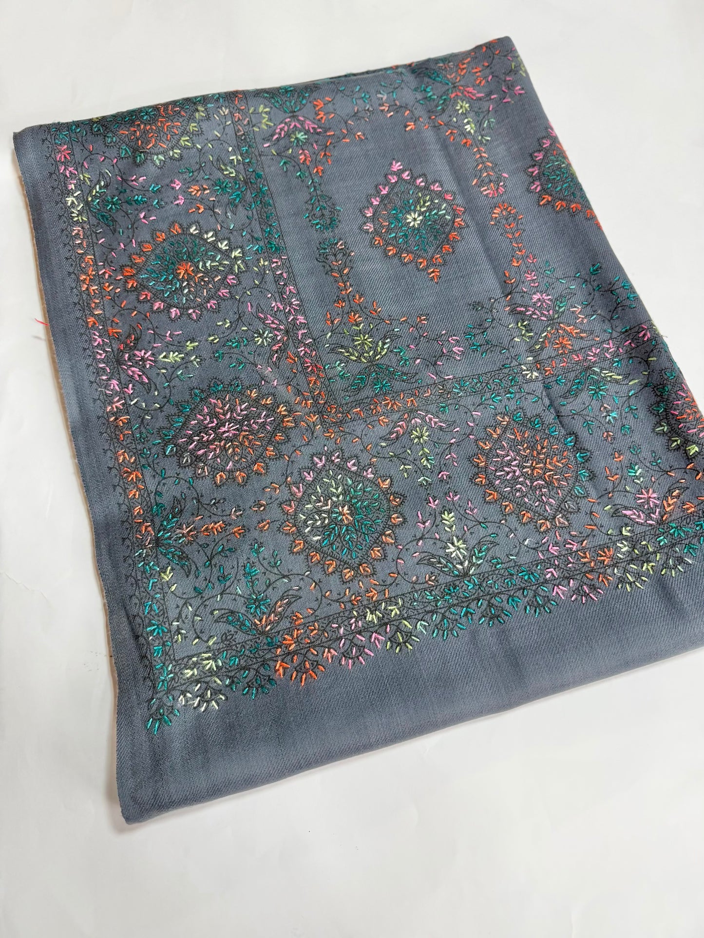 Pashmina Shawl | Hand Embroidery on Print Beautiful Shawl | Grey