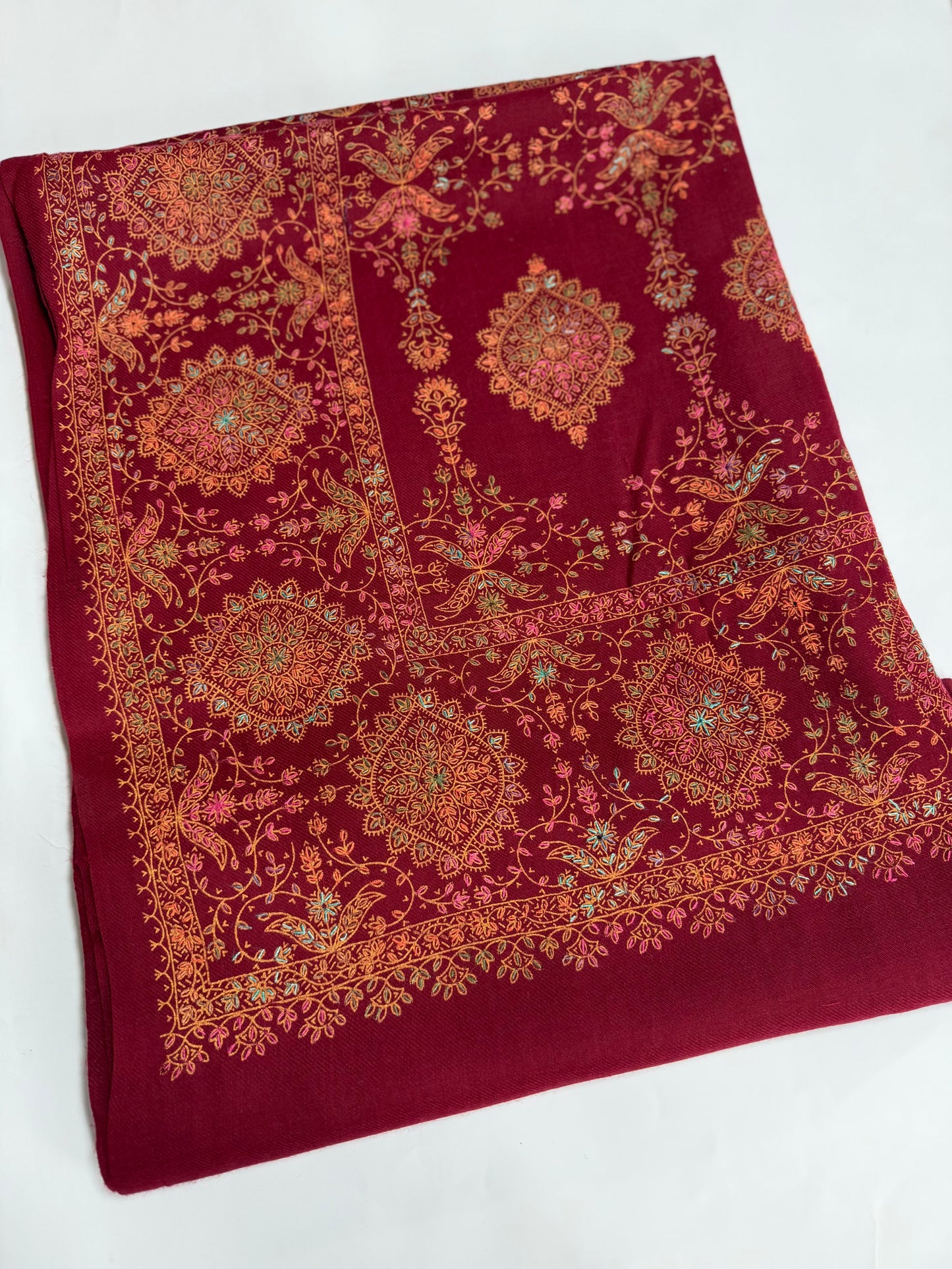 Pashmina Shawl | Hand Embroidery on Print Beautiful Shawl | Maroon