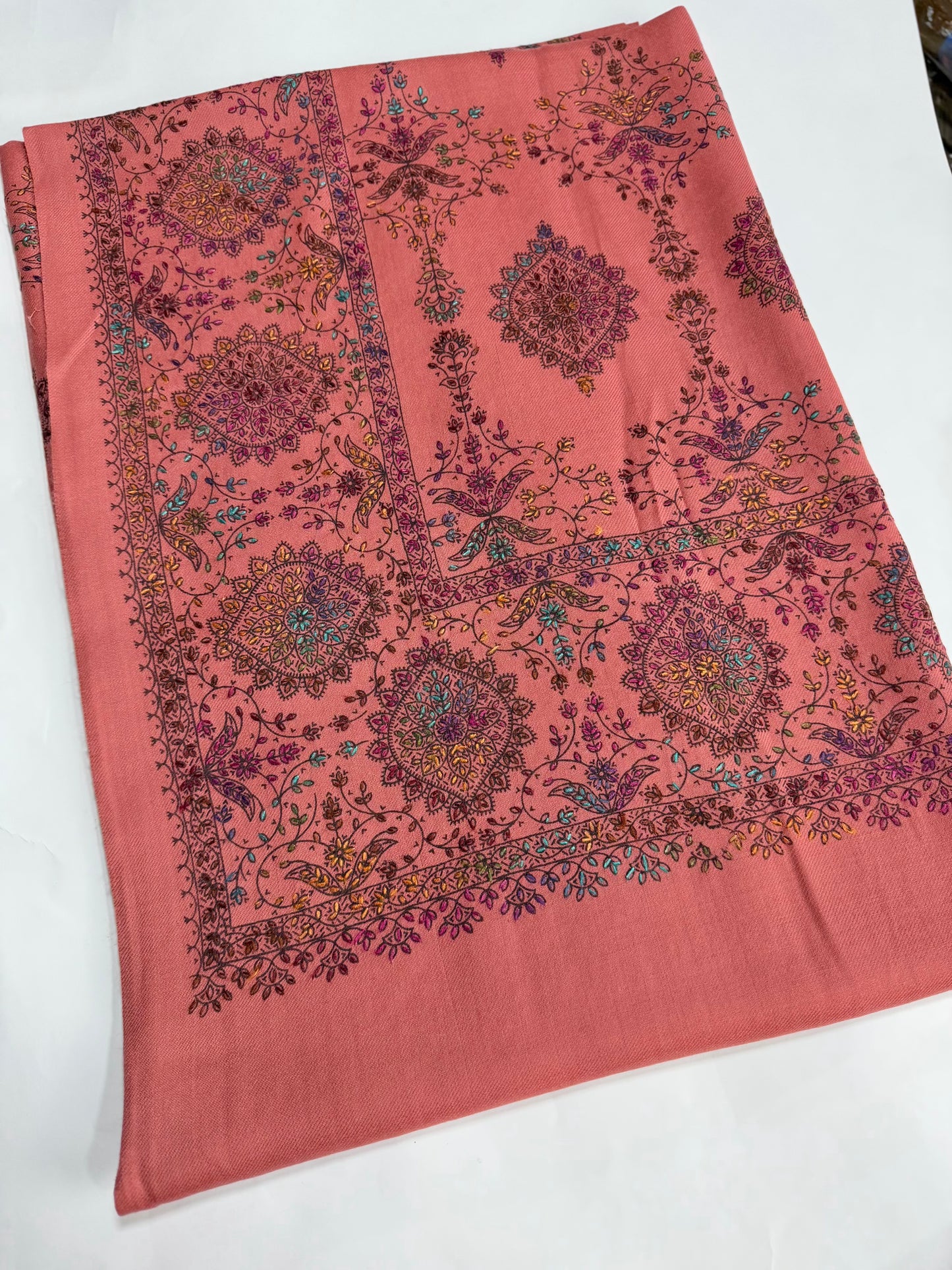 Pashmina Shawl | Hand Embroidery on Print Beautiful Shawl | Pink