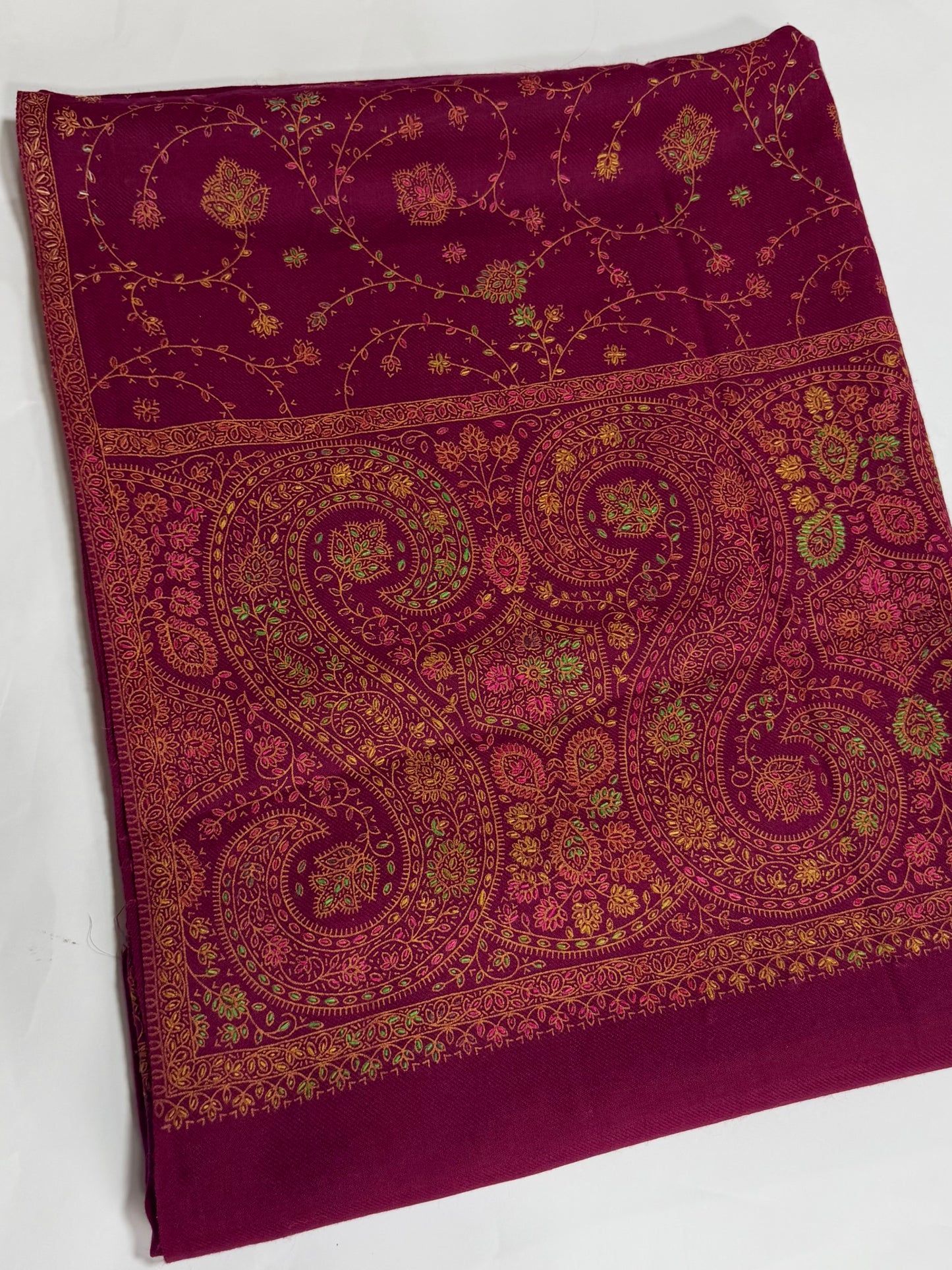 Pashmina Shawl | Hand Embroidery on Print Beautiful Shawl | Magenta