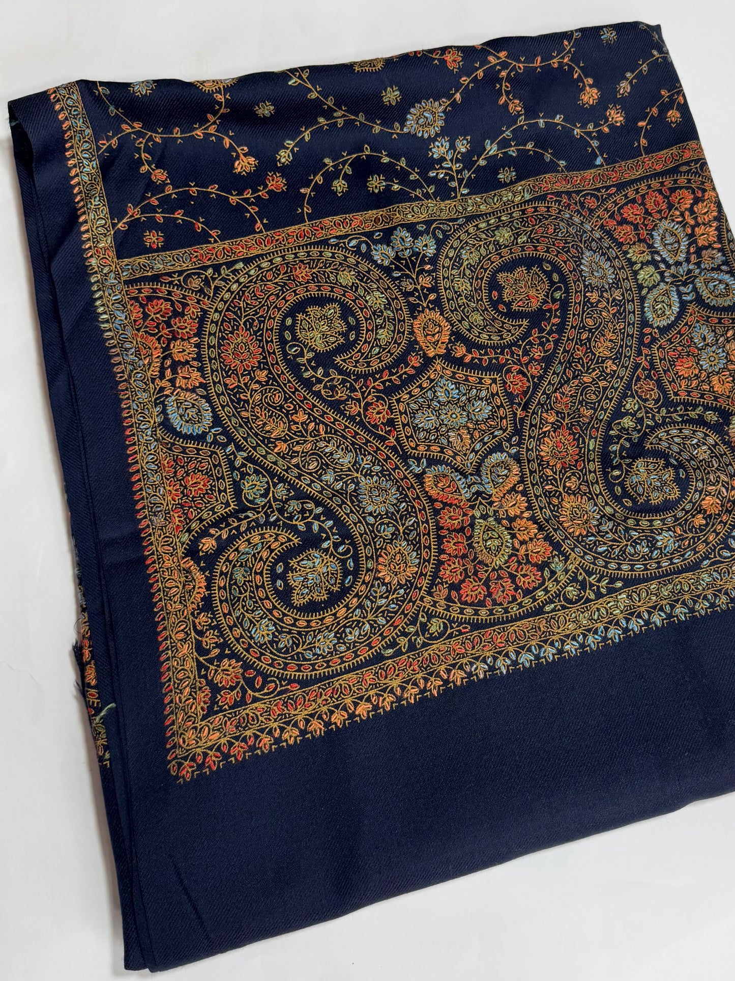 Pashmina Shawl | Hand Embroidery on Print Beautiful Shawl | Navy Blue
