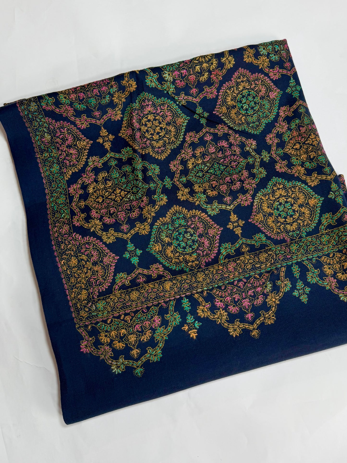 Pashmina Shawl | Hand Embroidery on Print Beautiful Shawl | Navy Blue