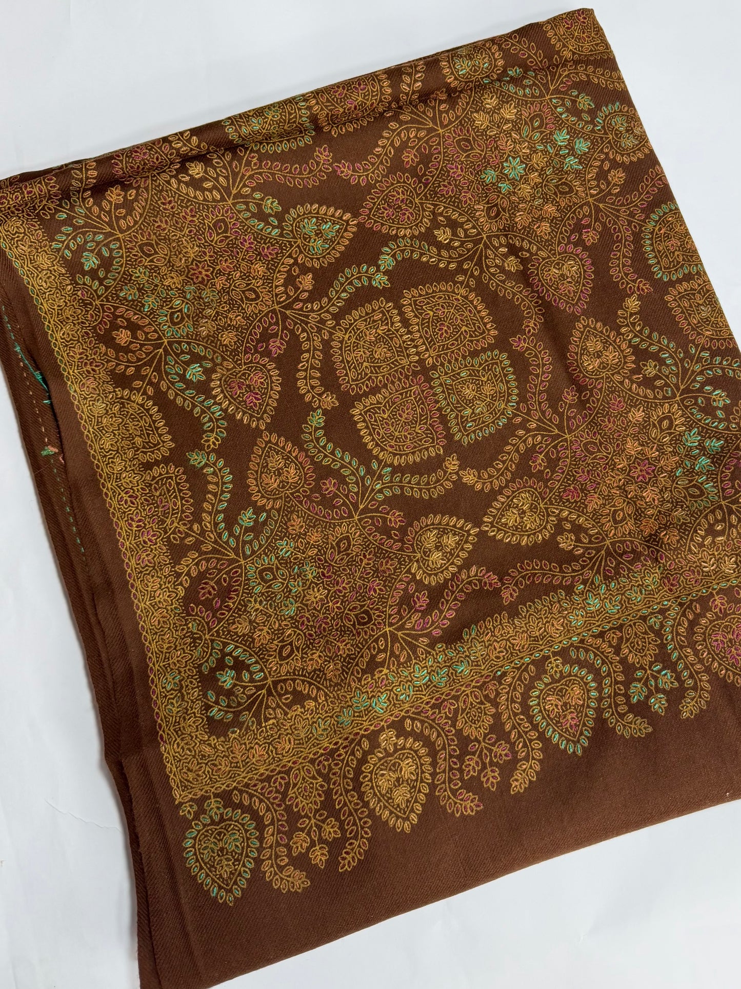 Pashmina Shawl | Hand Embroidery on Print Beautiful Shawl | Choc Brown