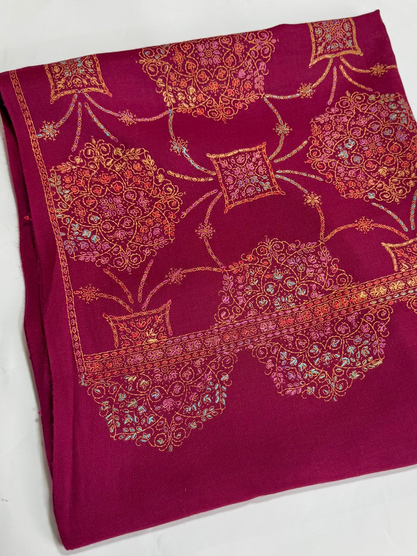 Pashmina Shawl Jaal | Hand Embroidery and Print Beautiful Shawl in Sale | Magenta