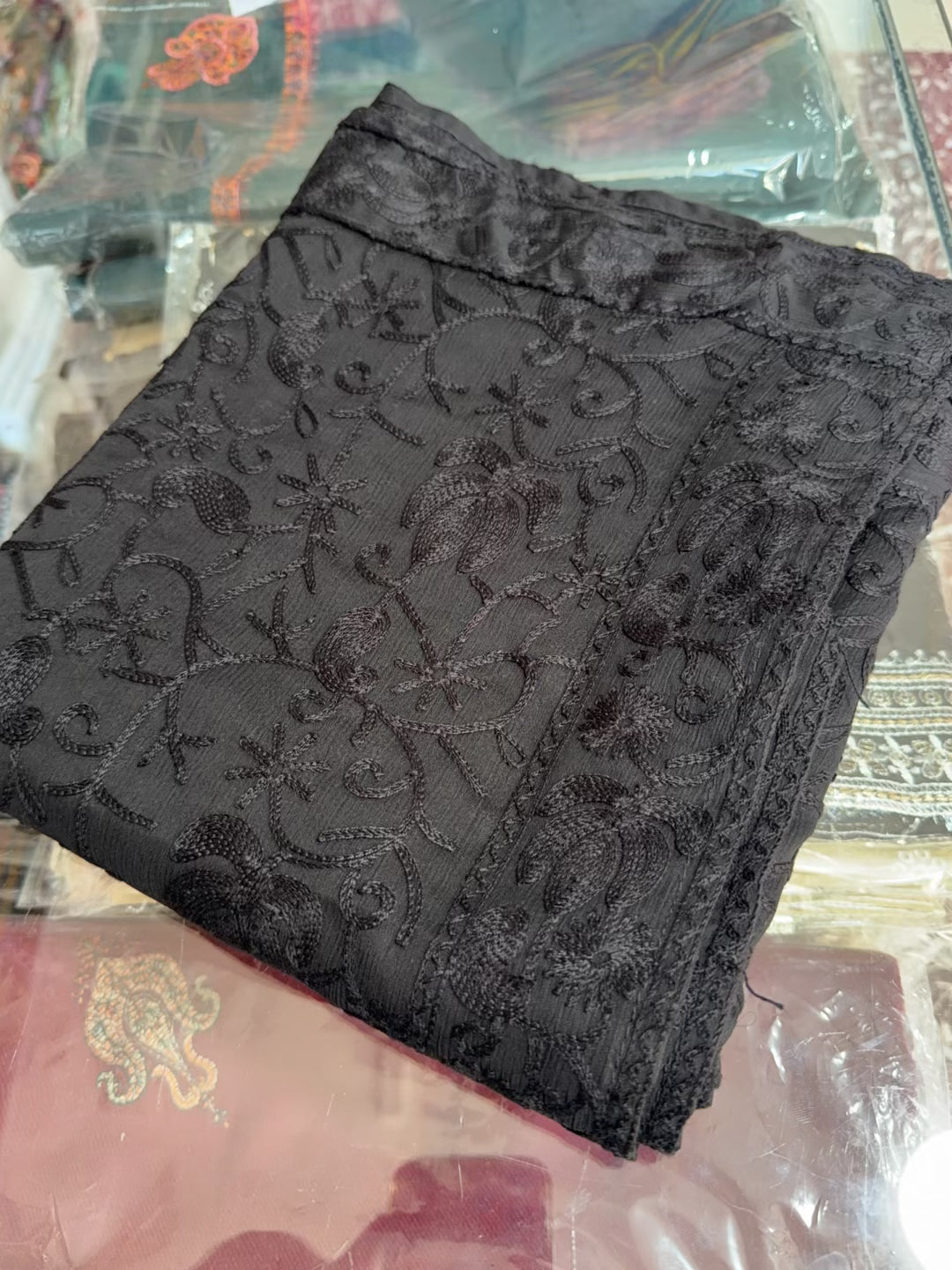 Crinkle Chiffon Kashmiri Jaal Embroidered Dupatta | Black