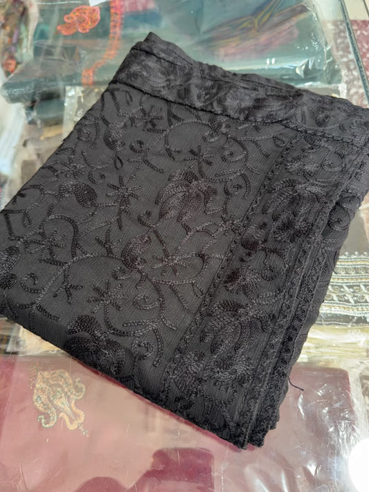 Crinkle Chiffon Kashmiri Jaal Embroidered Dupatta | Black