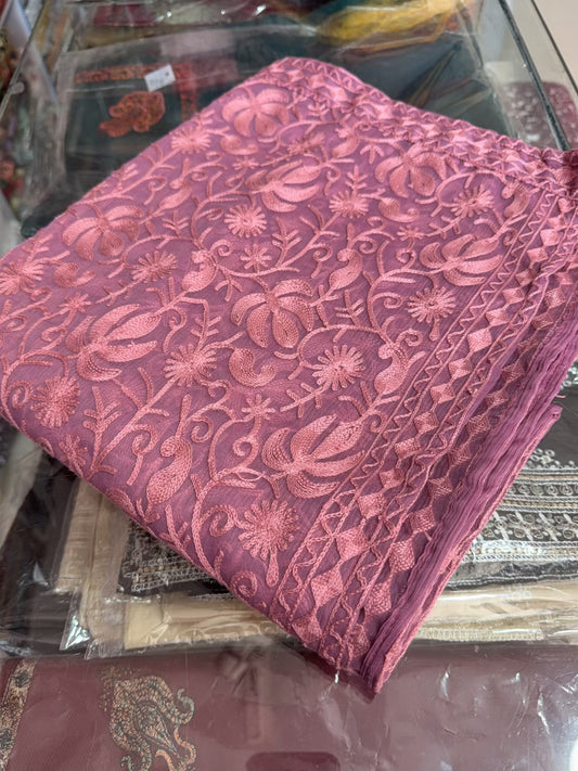 Crinkle Chiffon Kashmiri Jaal Embroidered Dupatta | Tea Pink