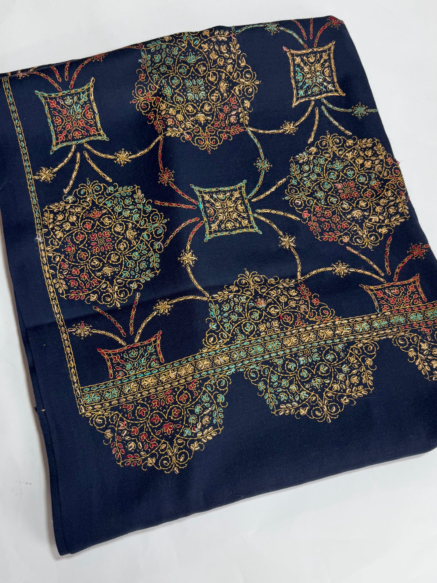 Pashmina Shawl Jaal | Hand Embroidery and Print Beautiful Shawl in Sale | Navy Blue