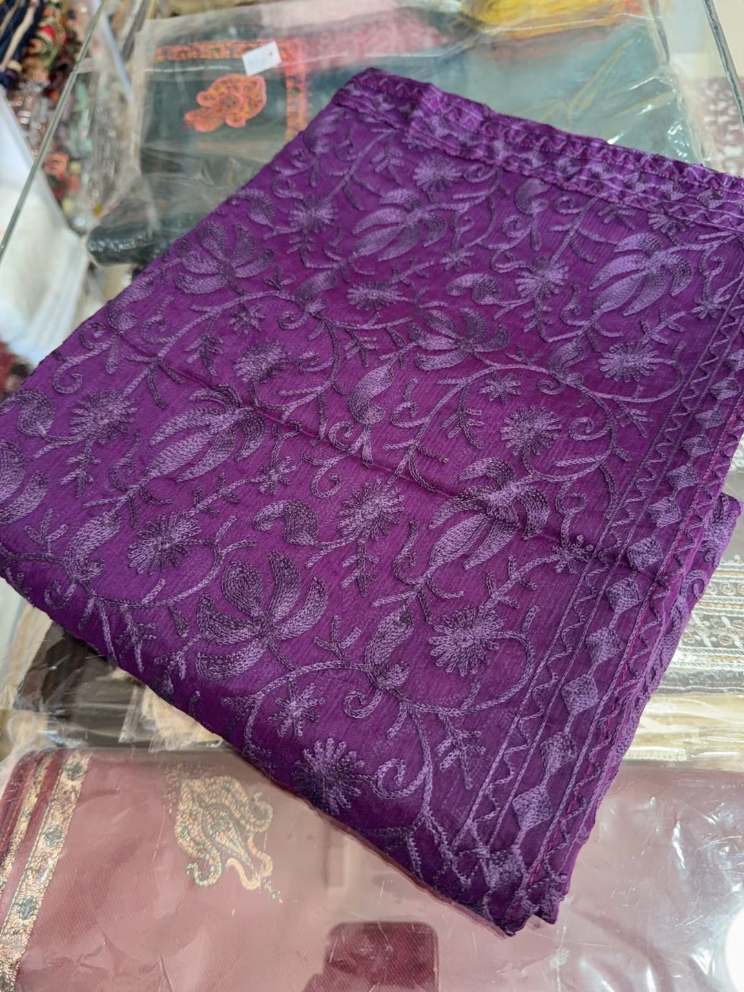 Crinkle Chiffon Kashmiri Jaal Embroidered Dupatta | Dark Purple
