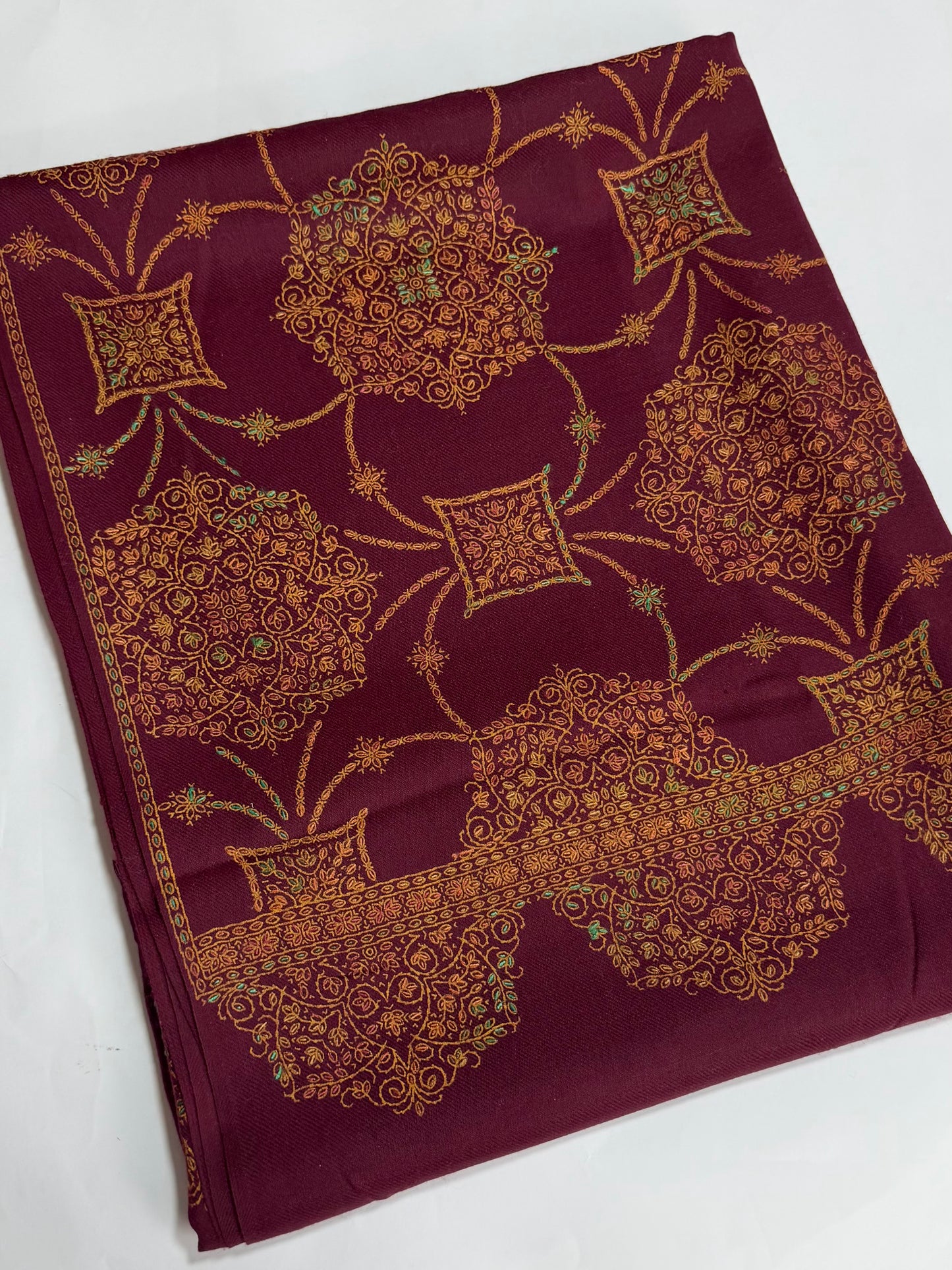 Pashmina Shawl Jaal | Hand Embroidery and Print Beautiful Shawl in Sale | Burgundy
