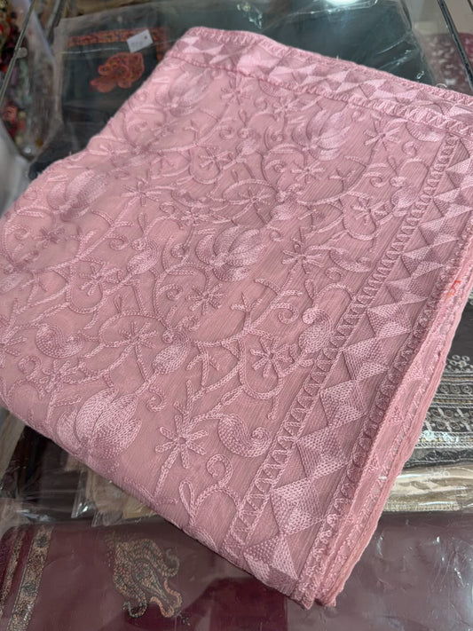 Crinkle Chiffon Kashmiri Jaal Embroidered Dupatta | Light Pink