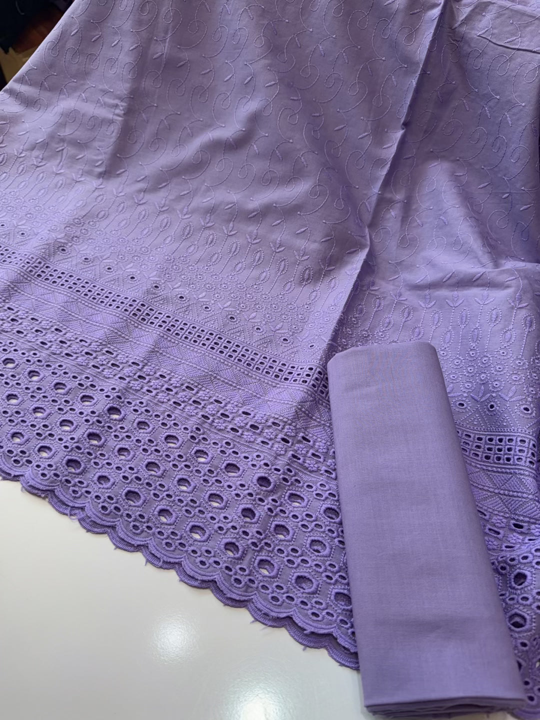 Chikankari Lawn 2 Piece Suit Daman Bore Long Length Suit | Lilac Color