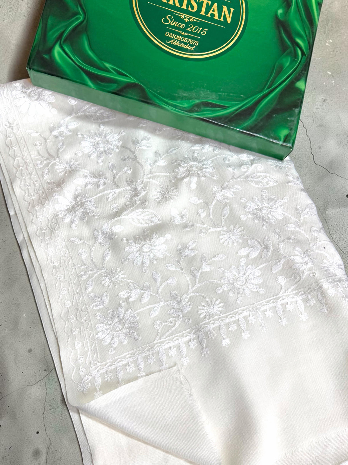 Pashmina Embroidered Shawl Flower Design | White