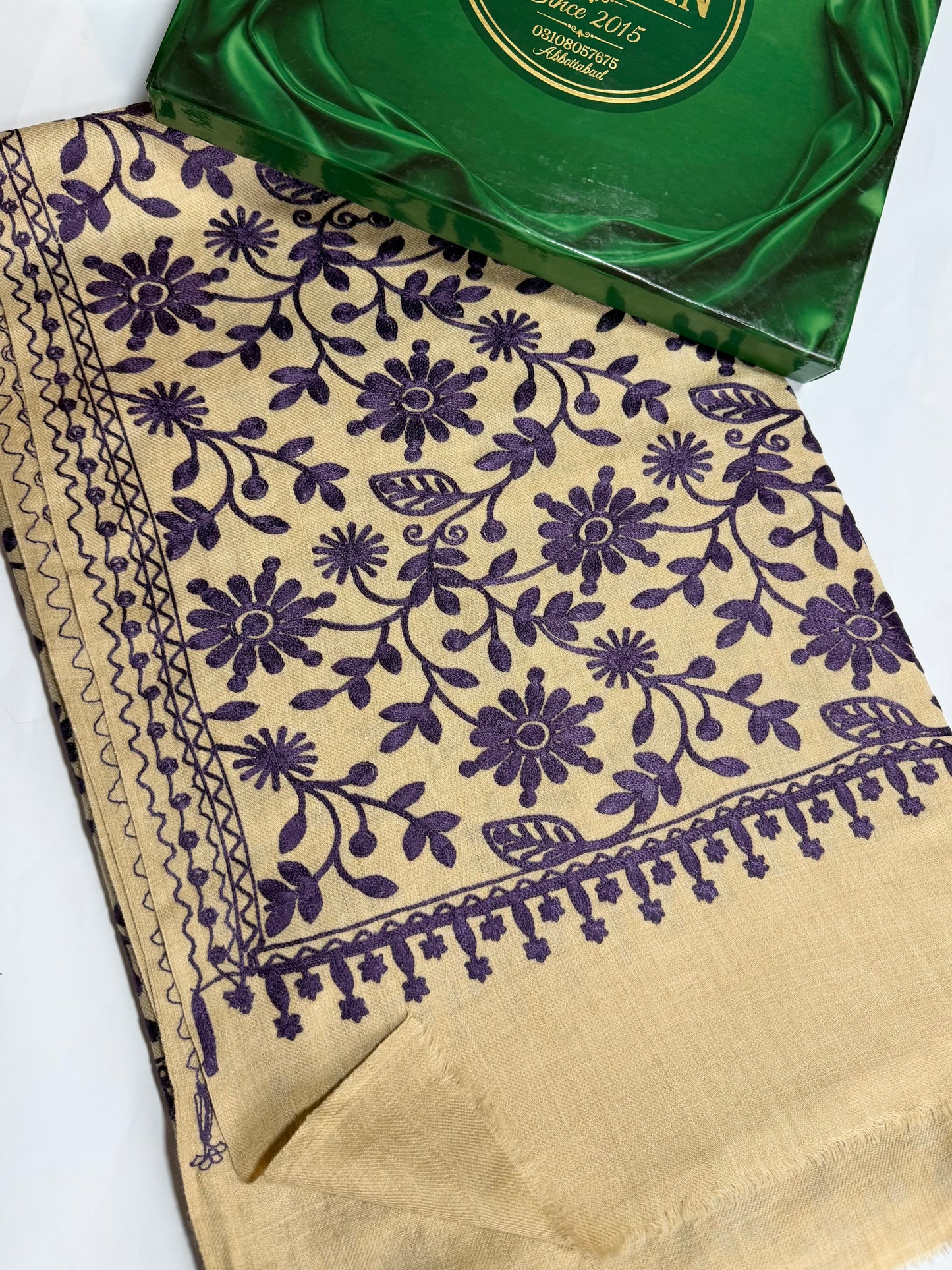 Pashmina Embroidered Shawl Flower Design | Skin Purple