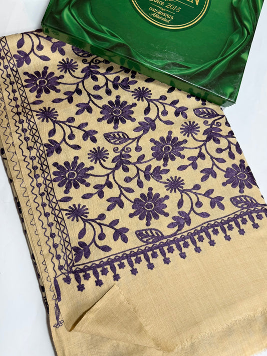 Pashmina Embroidered Shawl Flower Design | Skin Purple