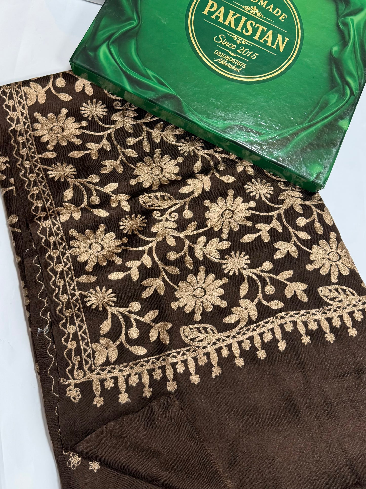 Pashmina Embroidered Shawl Flower Design | Choc Brown