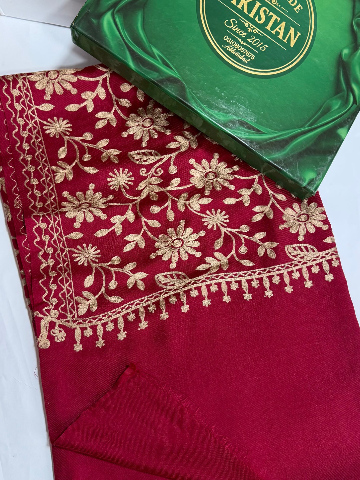 Pashmina Embroidered Shawl Flower Design | Maroon