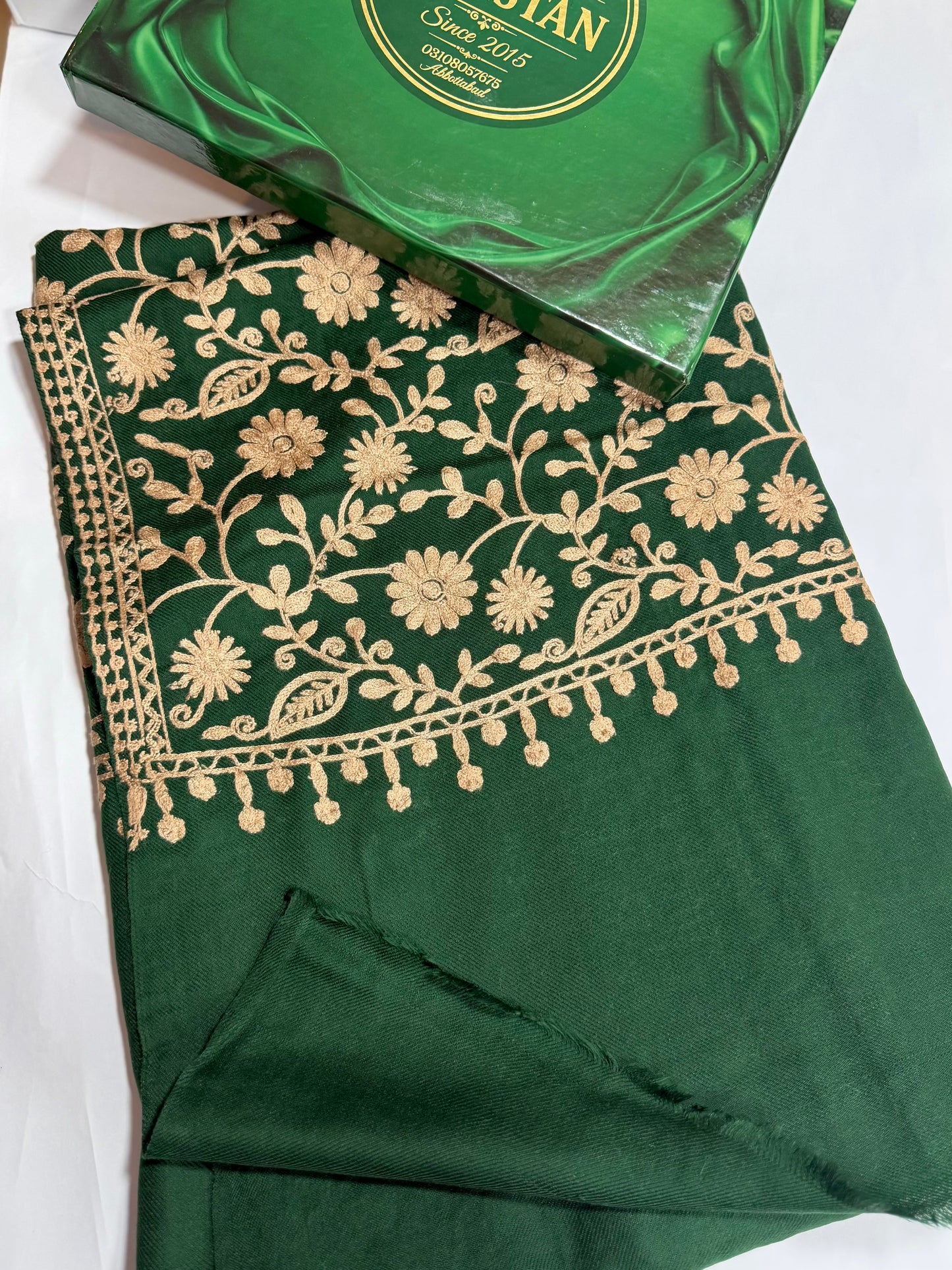 Pashmina Embroidered Shawl Flower Design | Green