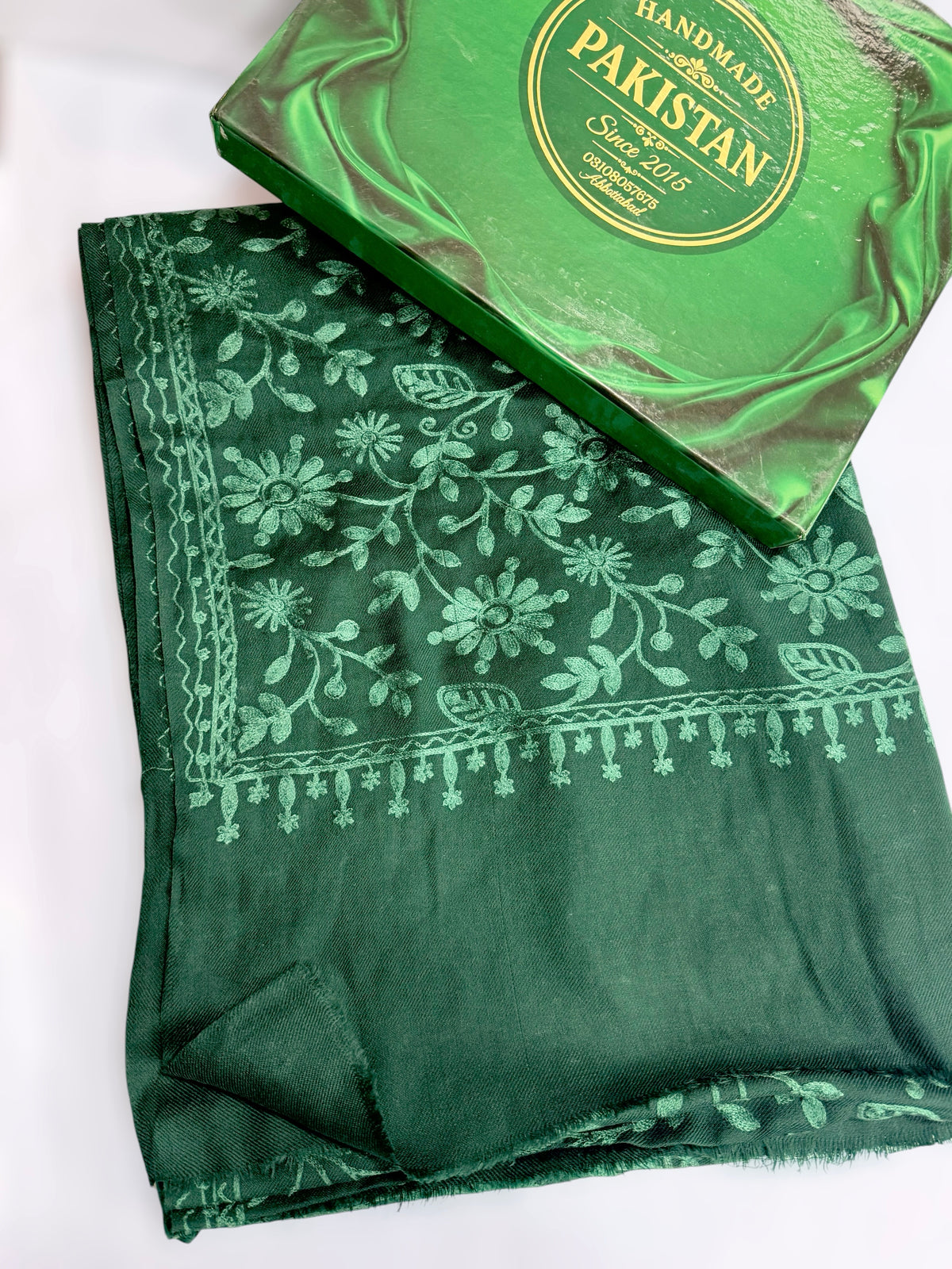 Pashmina Embroidered Shawl Flower Design | Green
