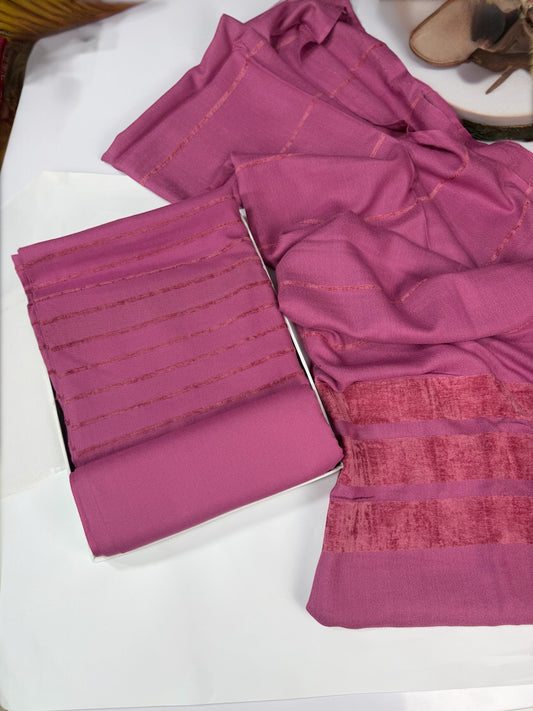 3 Piece Suit | Velvet Lining Marina Suit Allover With Shawl | New Arrival Beautiful Gift | Tea Pink New