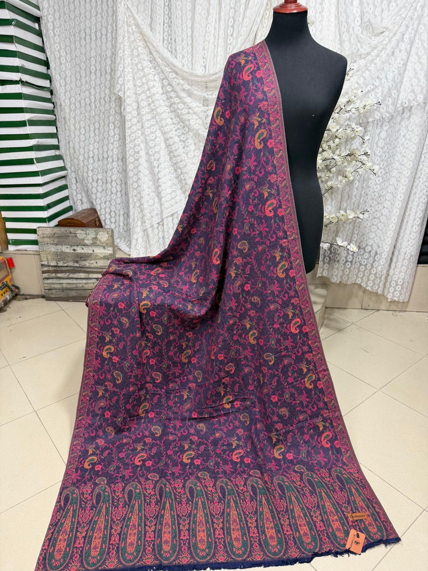 Kani Shawl | Sky Cashmere Pure Wool Shawl Perfect Soft Material for Winter | Dark Purple
