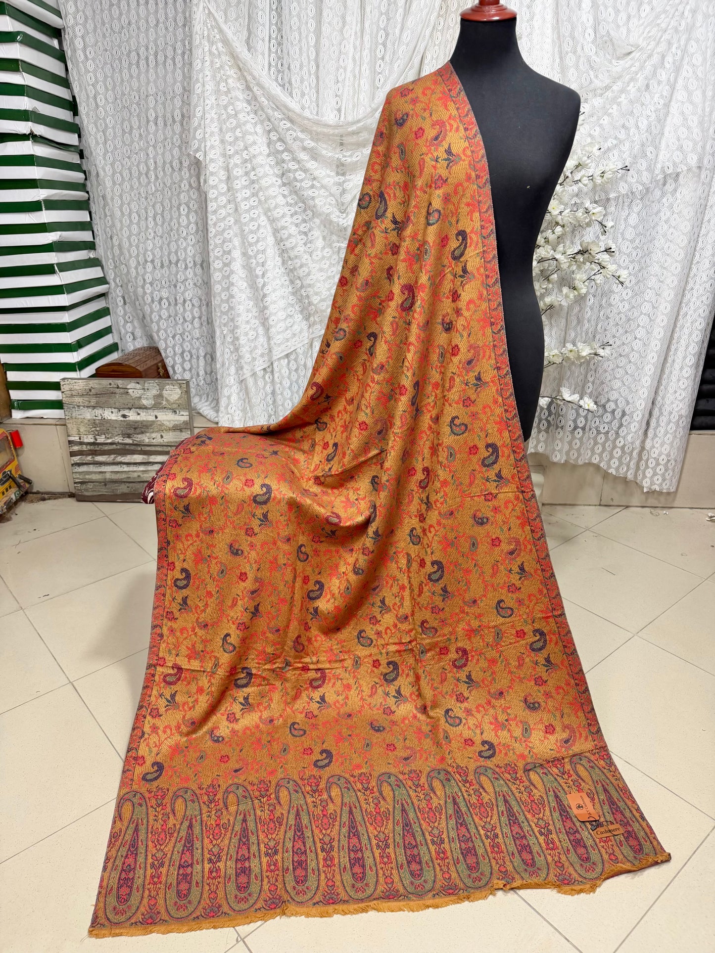 Kani Shawl | Sky Cashmere Pure Wool Shawl Perfect Soft Material for Winter | Mustard