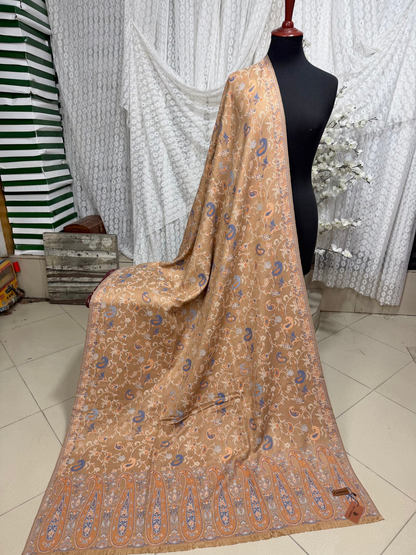 Kani Shawl | Sky Cashmere Pure Wool Shawl Perfect Soft Material for Winter | Dark Skin