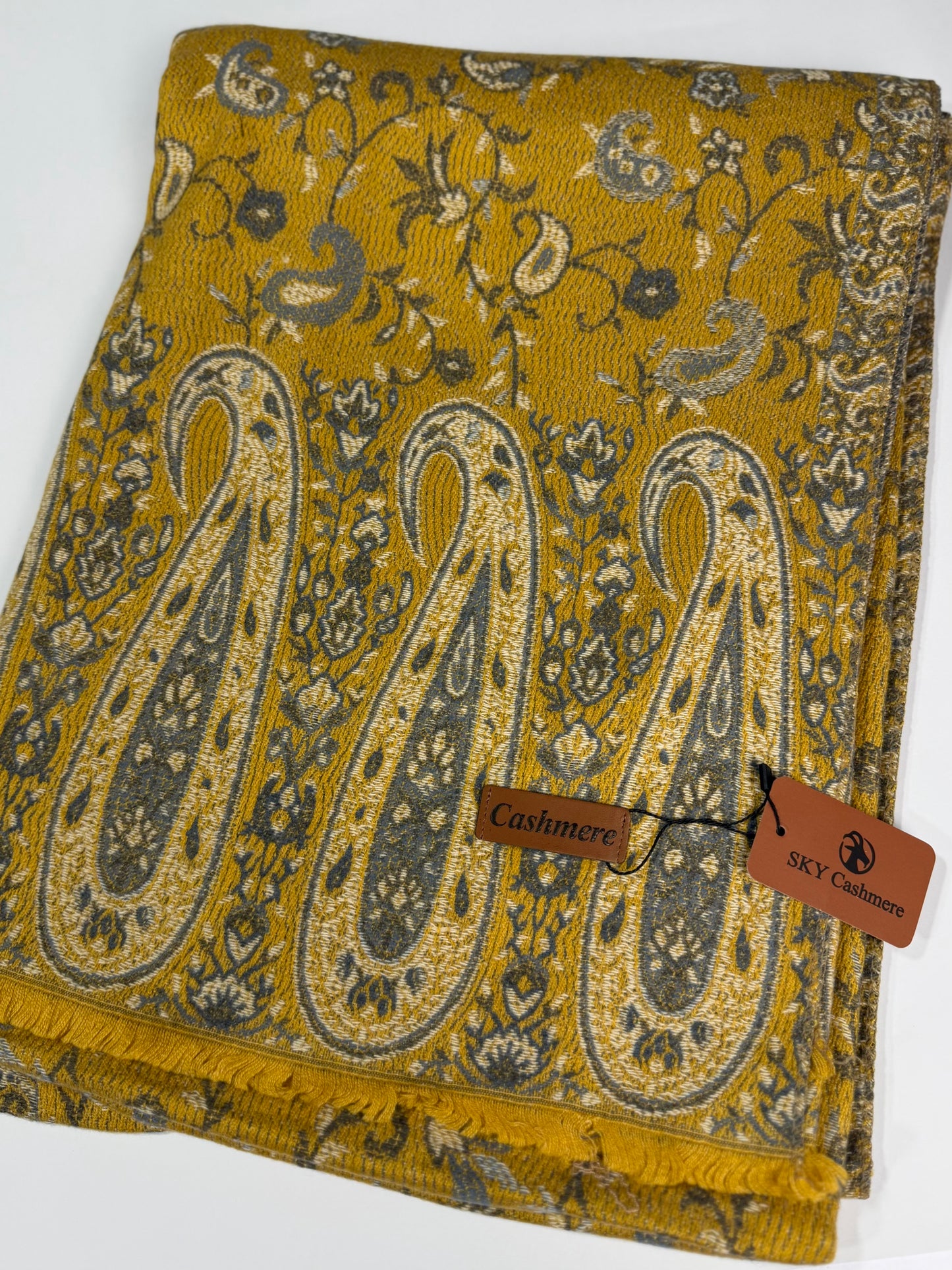 Kani Shawl | Sky Cashmere Pure Wool Shawl Perfect Soft Material for Winter | Yellow Mustard