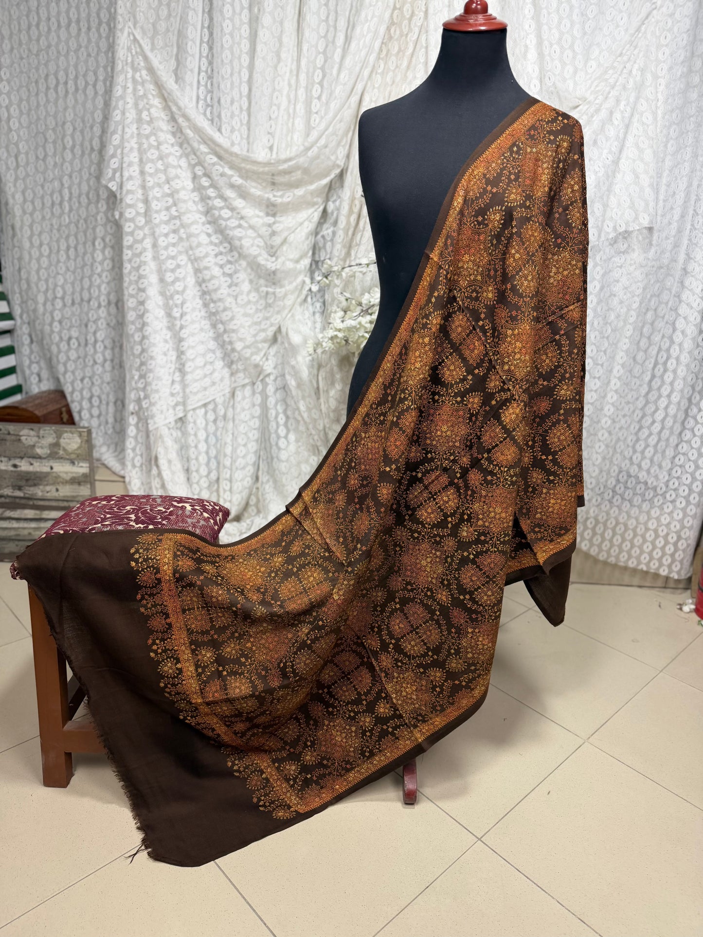 Pashmina Stole | Print and Embroidery in Sale Price Perfect for Gifts | Brown