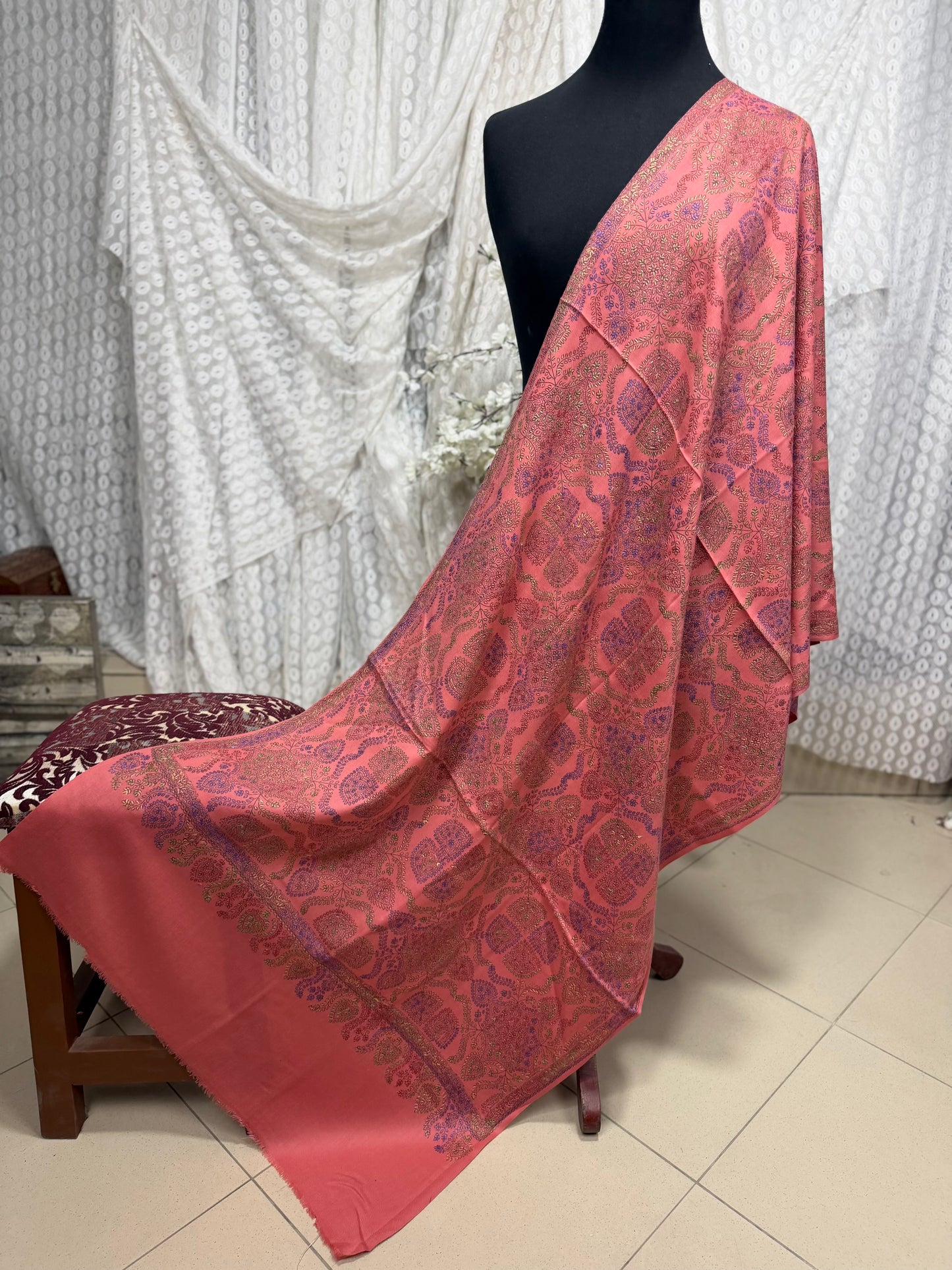Pashmina Stole | Print and Embroidery in Sale Price Perfect for Gifts | Tea Pink