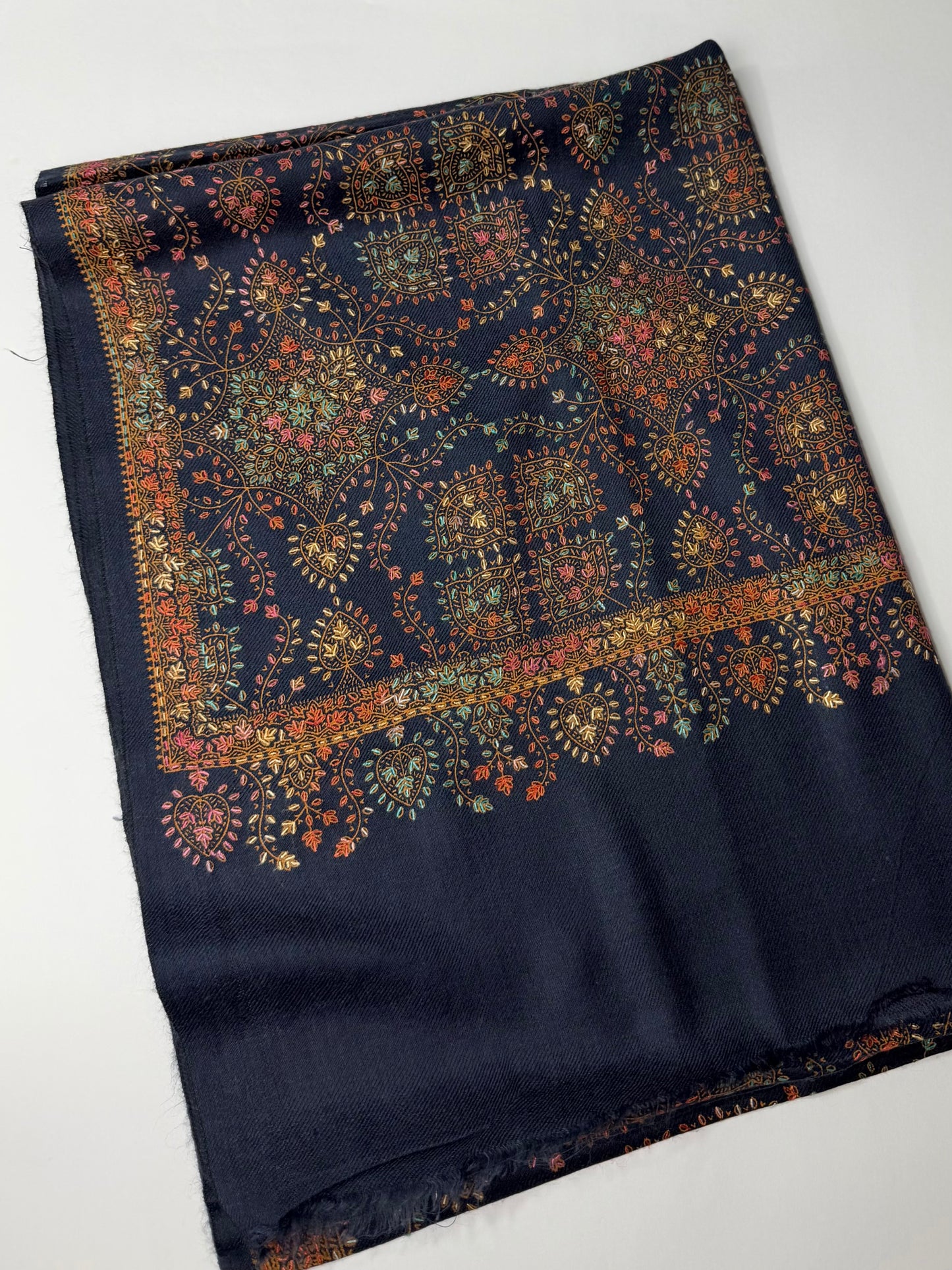 Pashmina Stole | Print and Embroidery in Sale Price Perfect for Gifts | Navy Blue