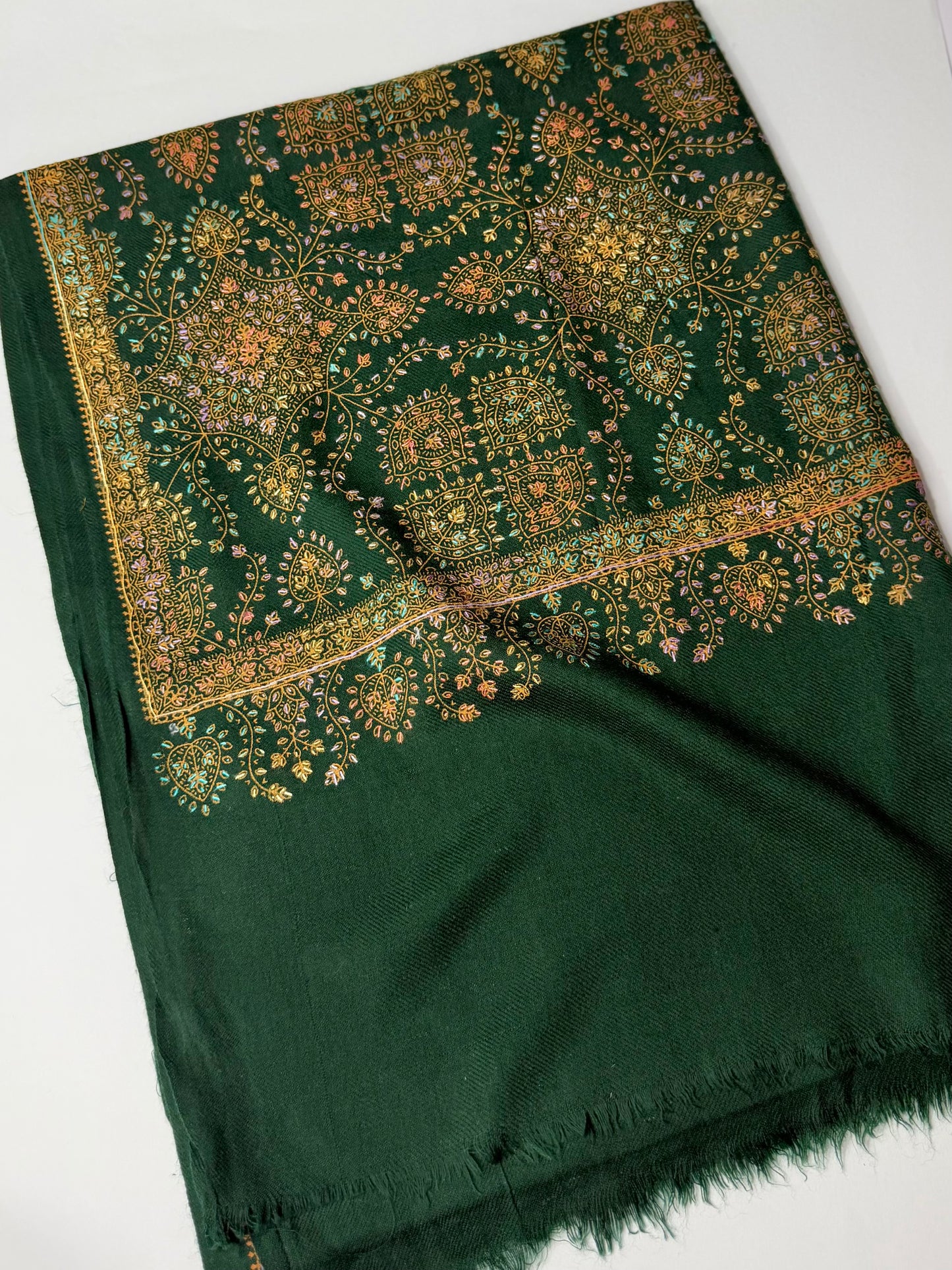 Pashmina Stole | Print and Embroidery in Sale Price Perfect for Gifts | Dark Green