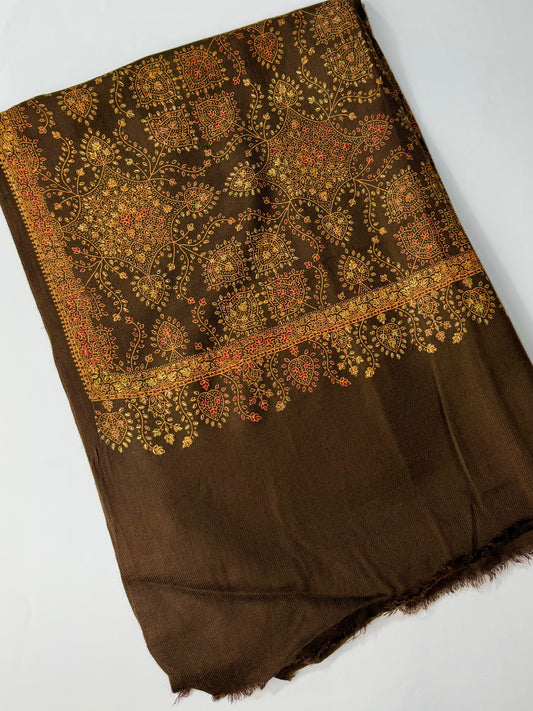Pashmina Stole | Print and Embroidery in Sale Price Perfect for Gifts | Brown