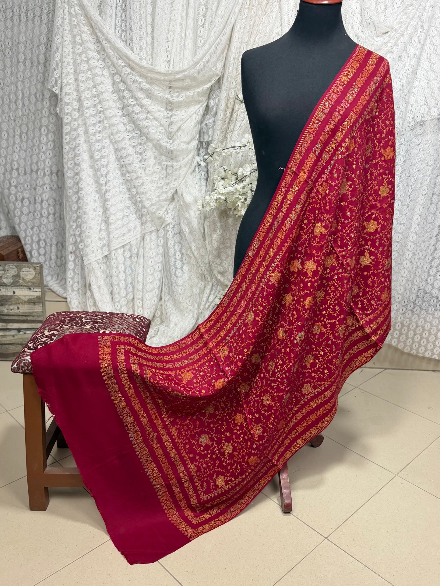 Pashmina Stole | Print and Embroidery in Sale Price Perfect for Gifts | Maroon
