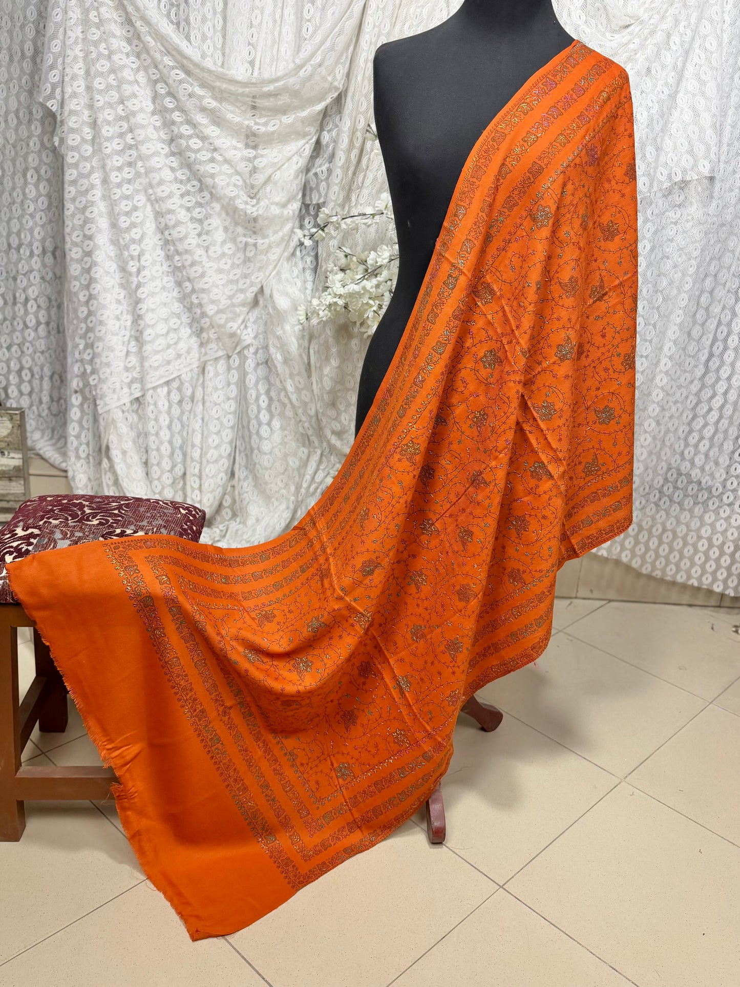 Pashmina Stole | Print and Embroidery in Sale Price Perfect for Gifts | Orange